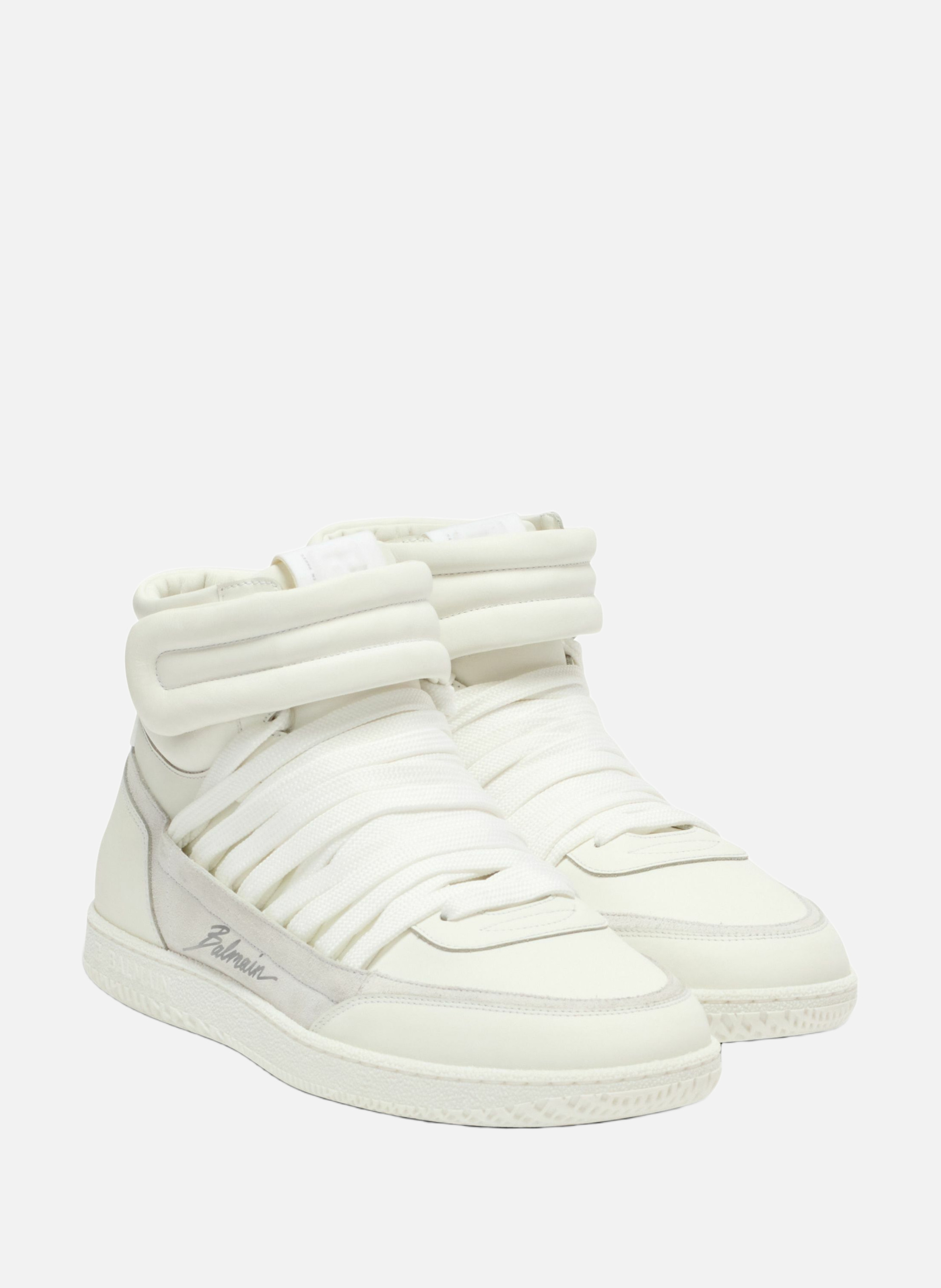 Baskets balmain swan mid-top lacées en cuir BALMAIN Blanc