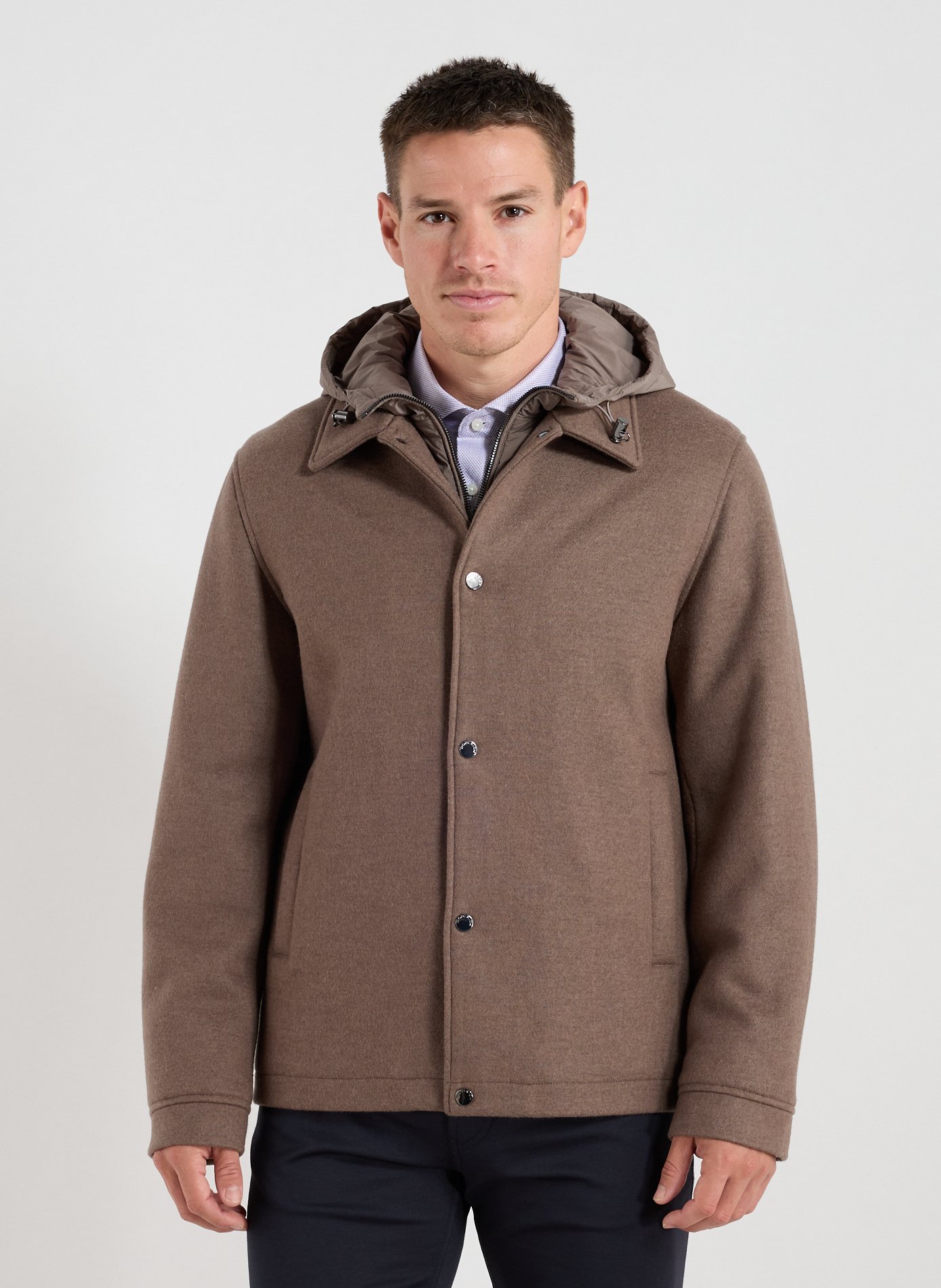 Hooded jacket in blended wool and cotton. Brown by WOOLRICH WOOLRICH Hooded jacket in blended wool and cotton. Brown