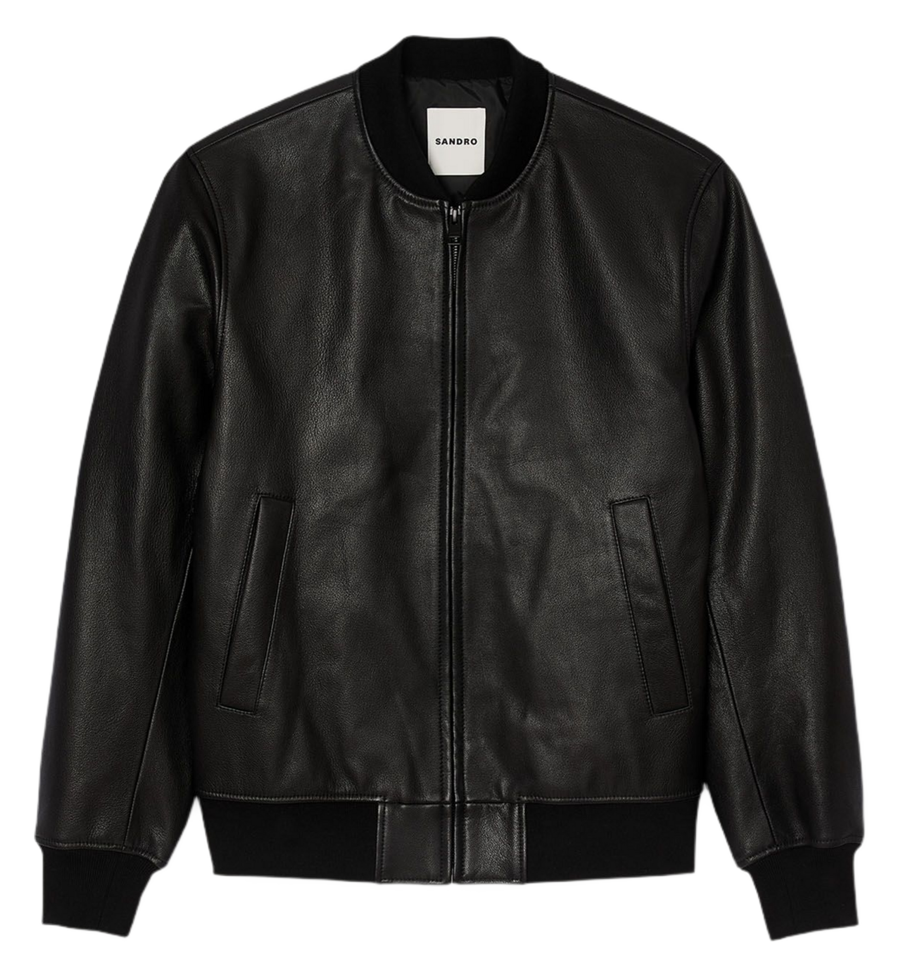 Blouson droit zippé en cuir SANDRO Noir
