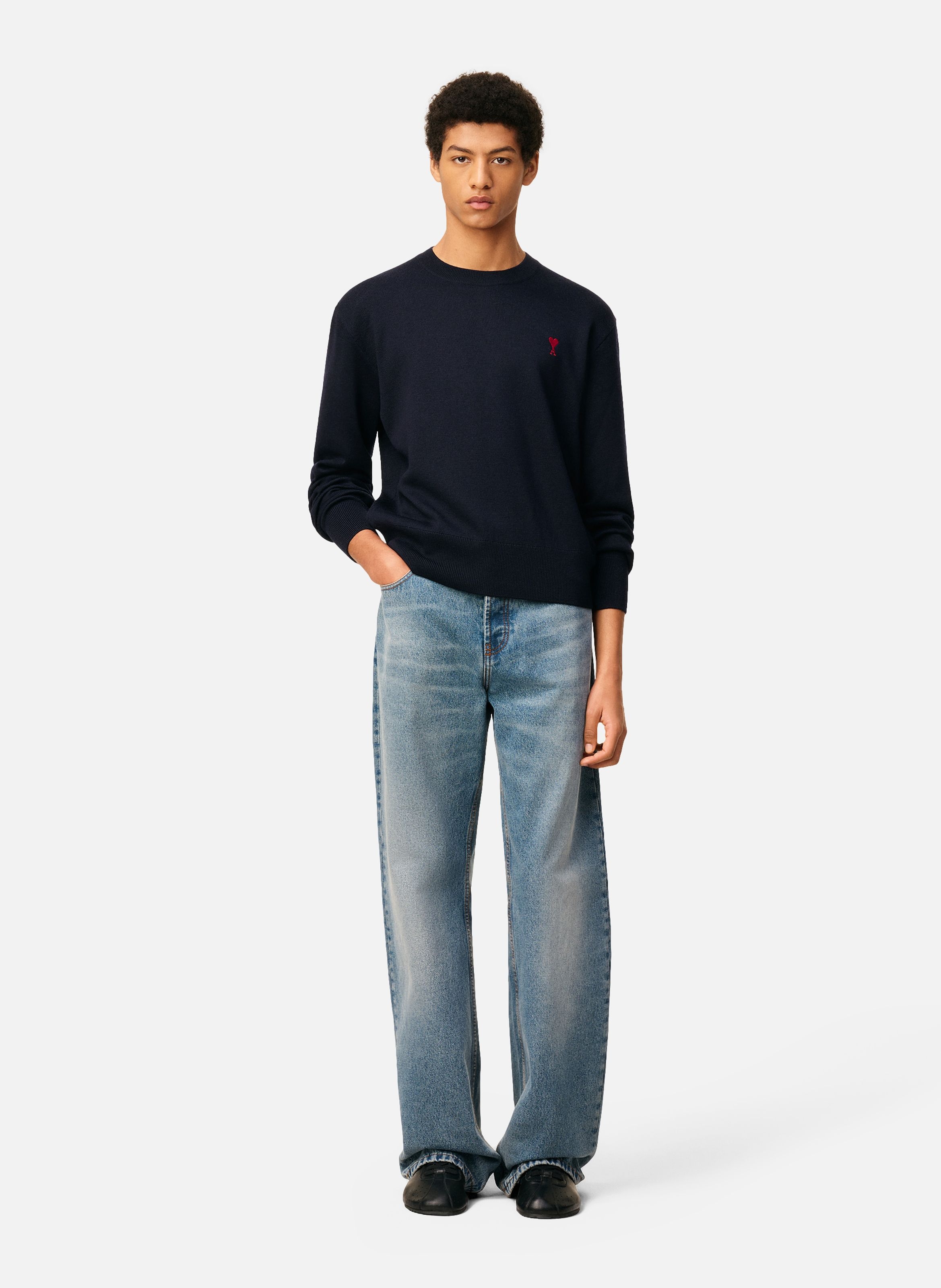 Pull col rond ami de coeur en laine AMI PARIS Bleu