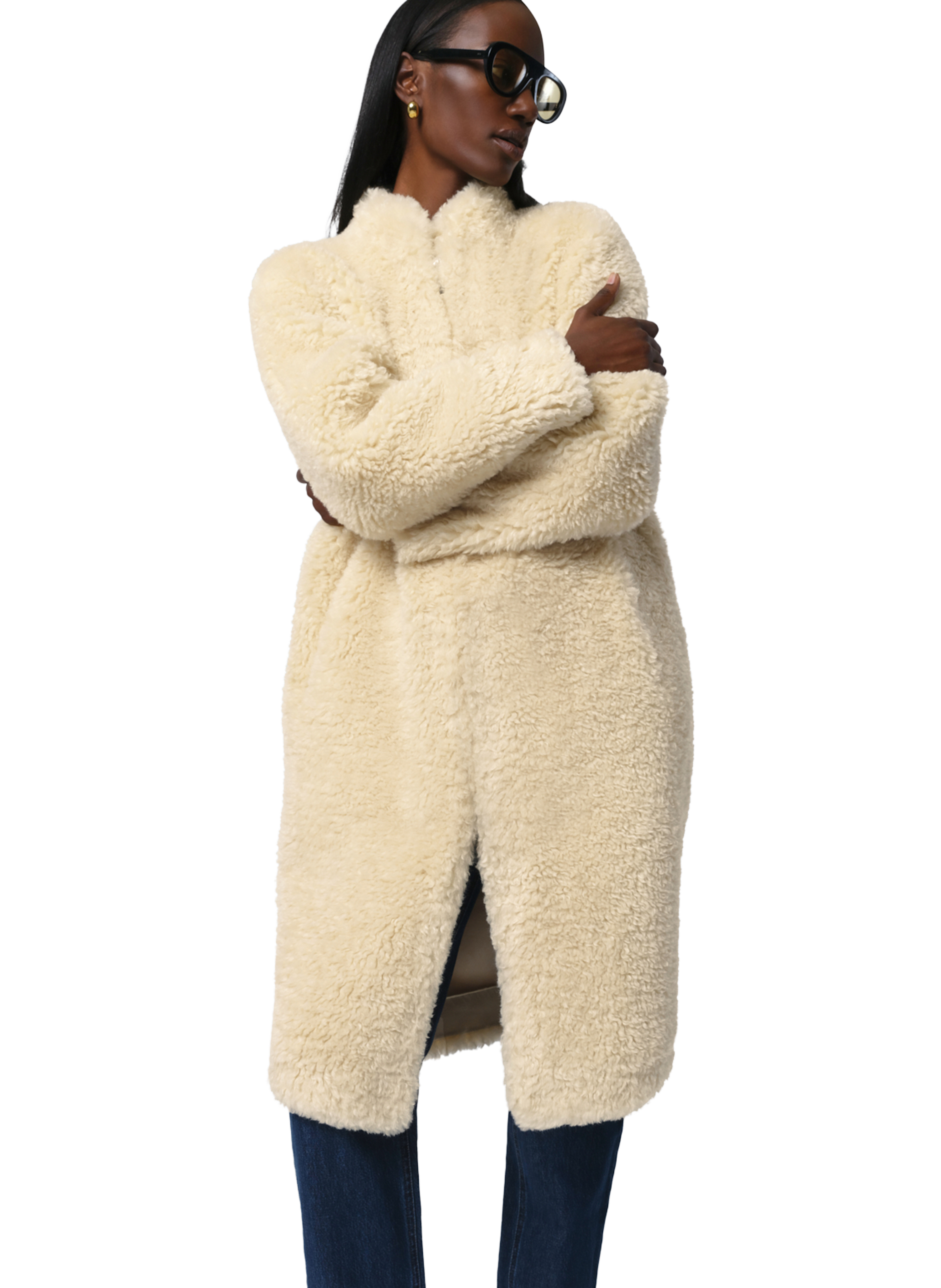 APPARIS Manteau droit shearling Blanc