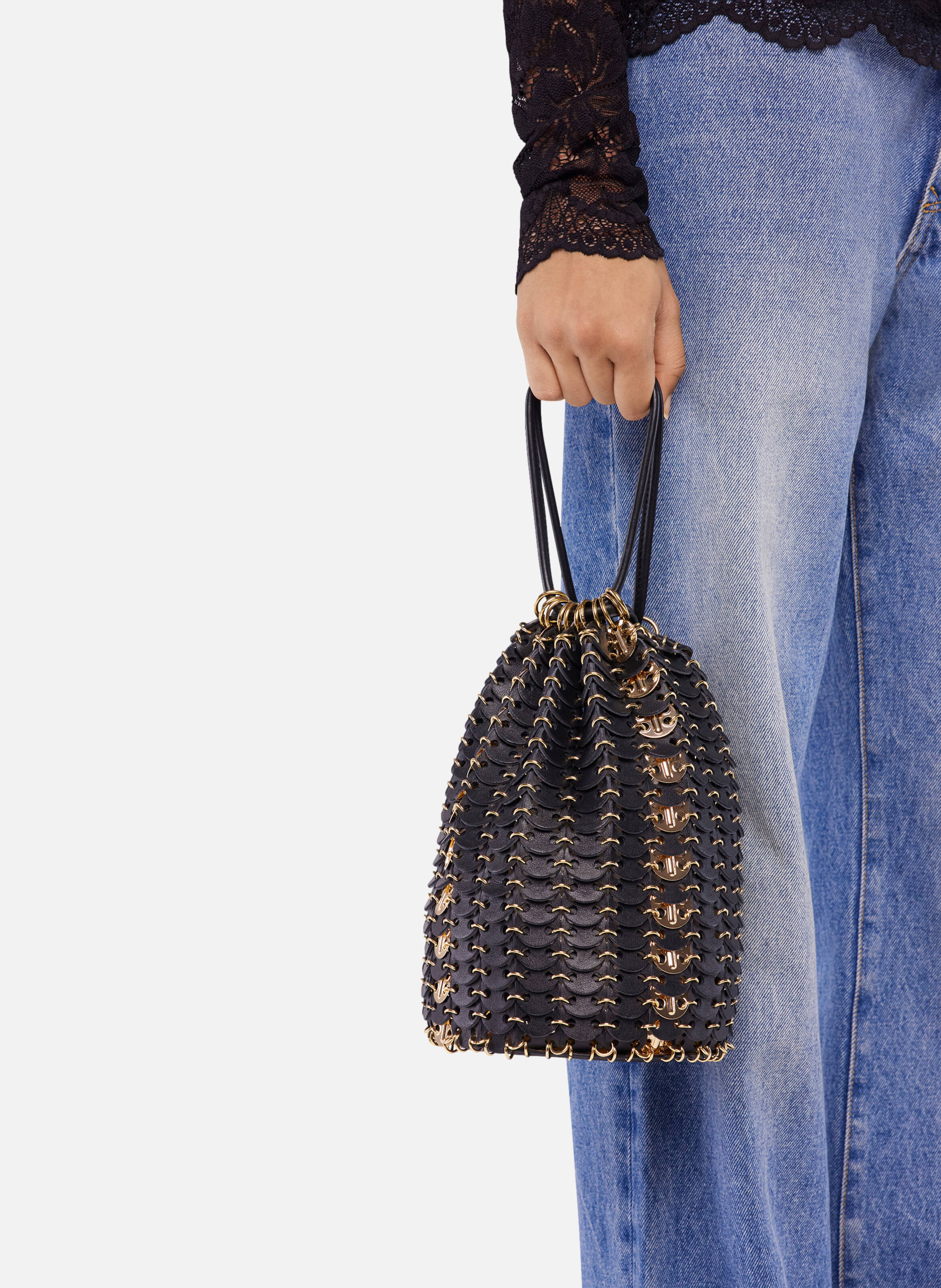 Sac seau flip en cuir réversible RABANNE Noir