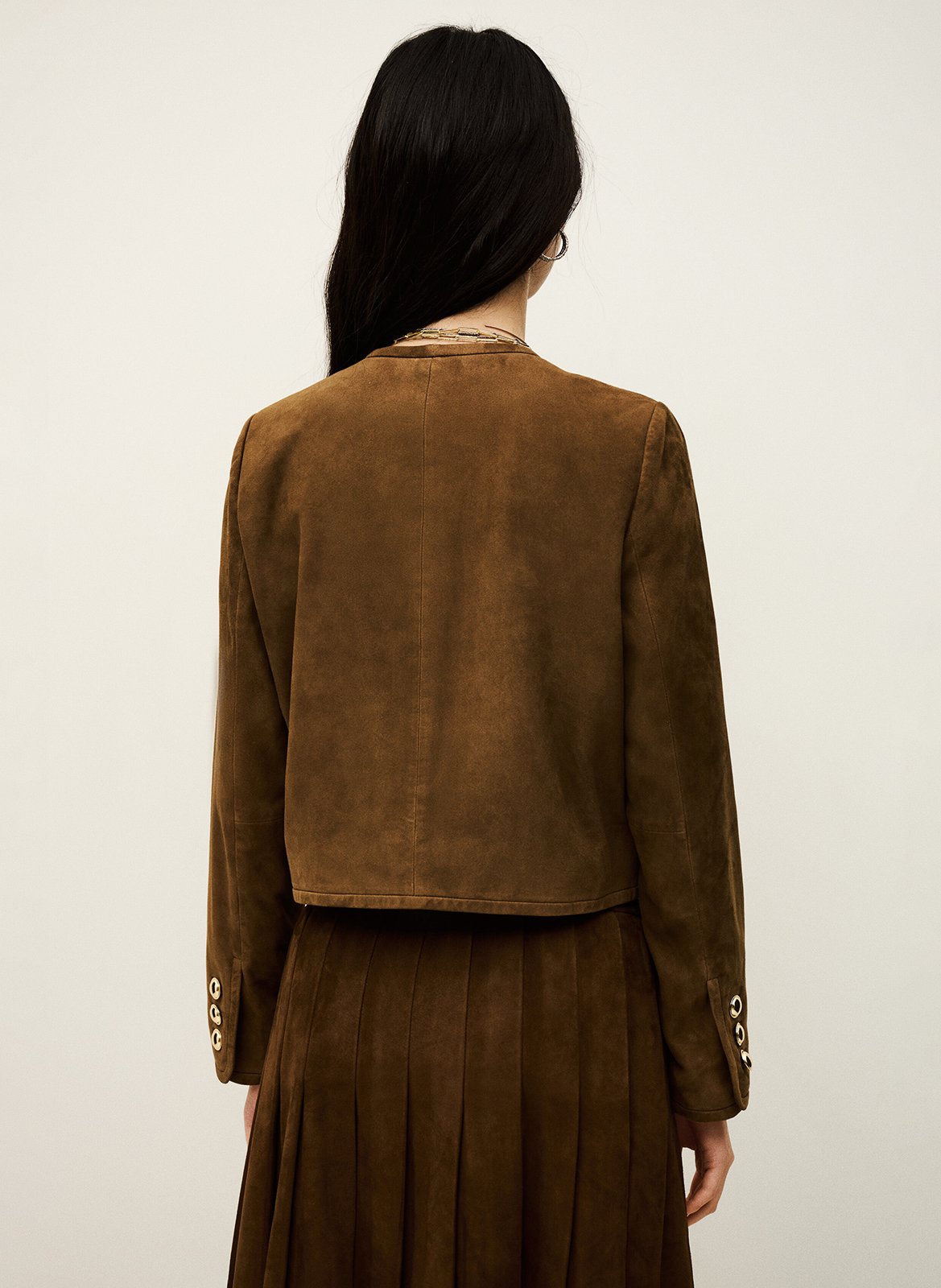 Veste col rond en cuir mella BA&SH Marron