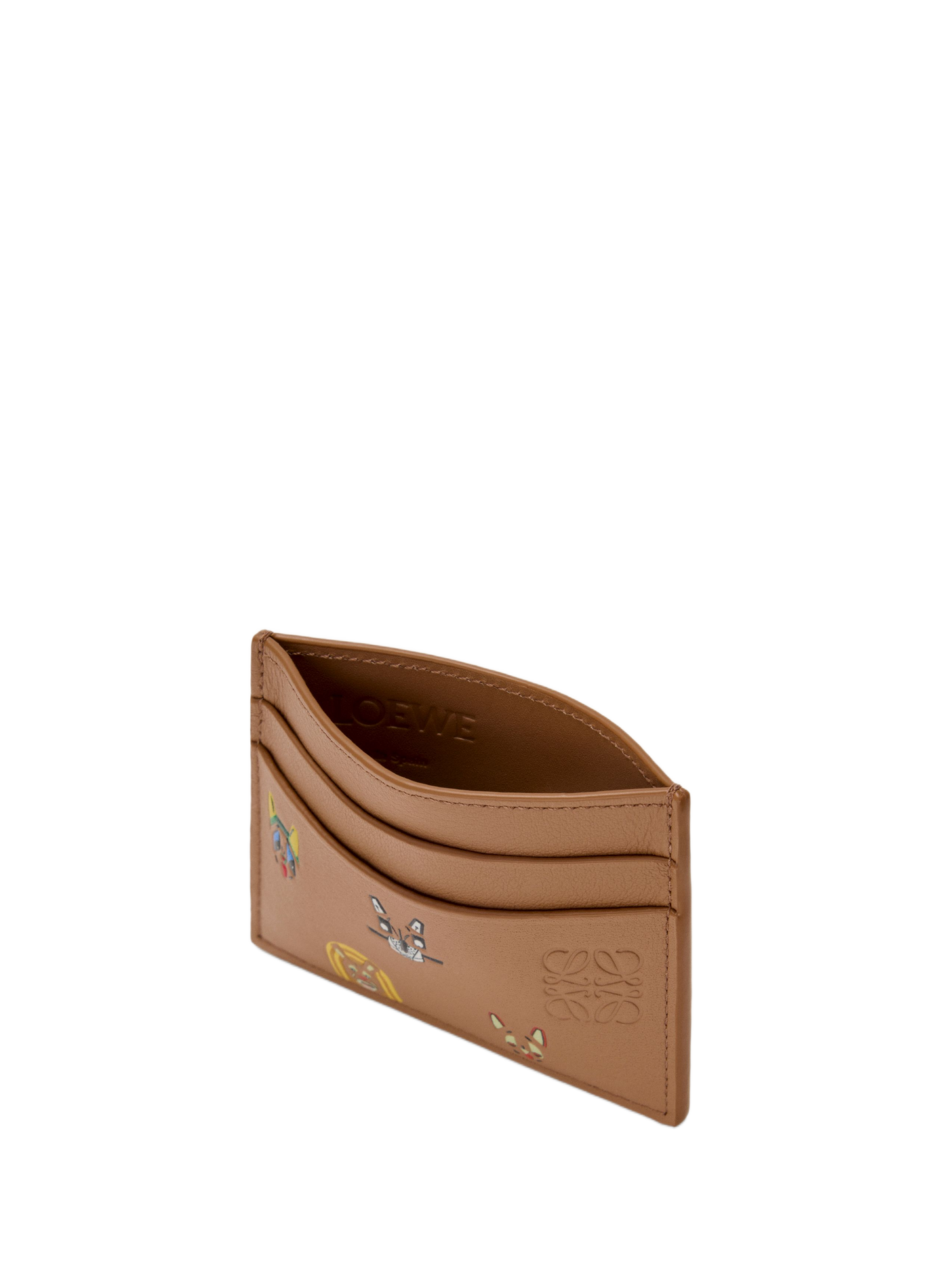LOEWE x Louis Wain - Porte-cartes simple Cats en cuir de veau classique LOEWE Marron