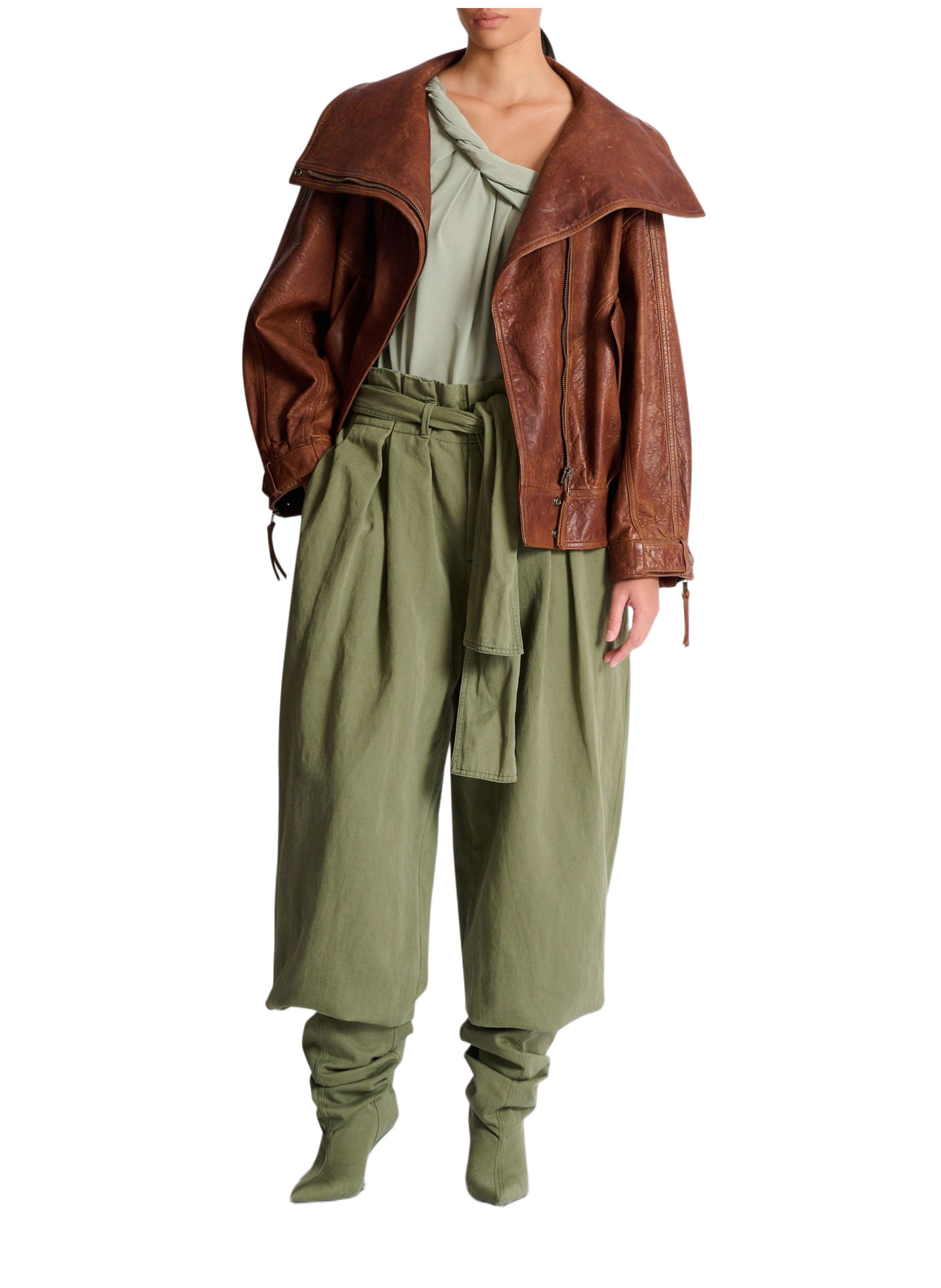 Pantalon taille haute en sergé BALMAIN Vert