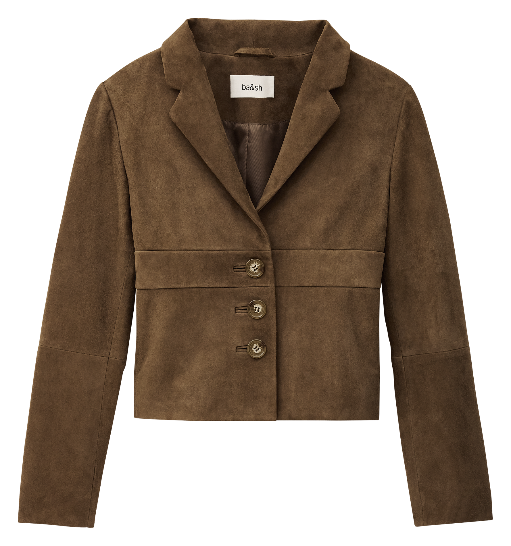 Veste cintrée col tailleur en cuir velours morfeo BA&SH Kaki