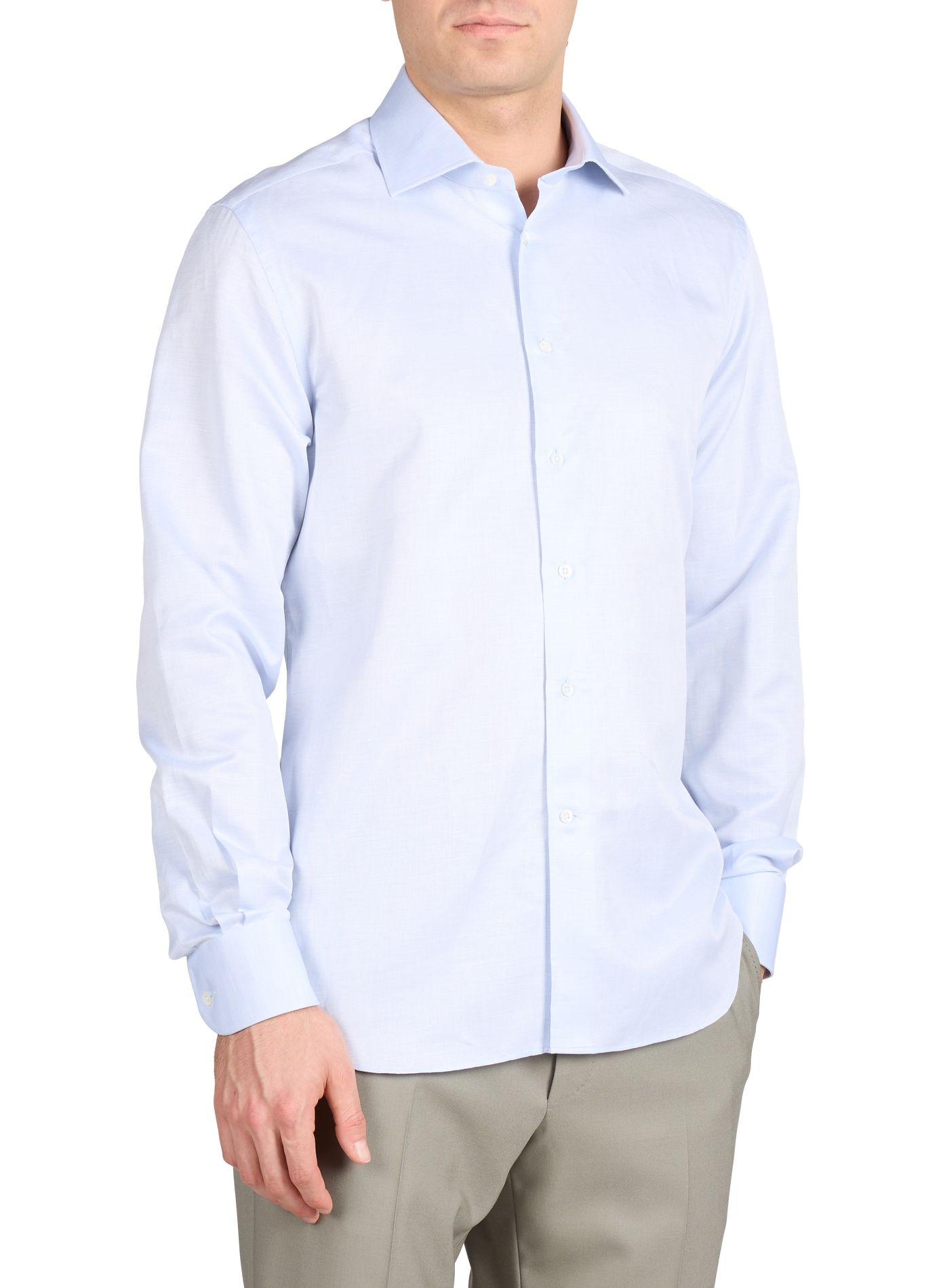 Shirt with classic collar in piqué cotton and linen CORNELIANI Blue