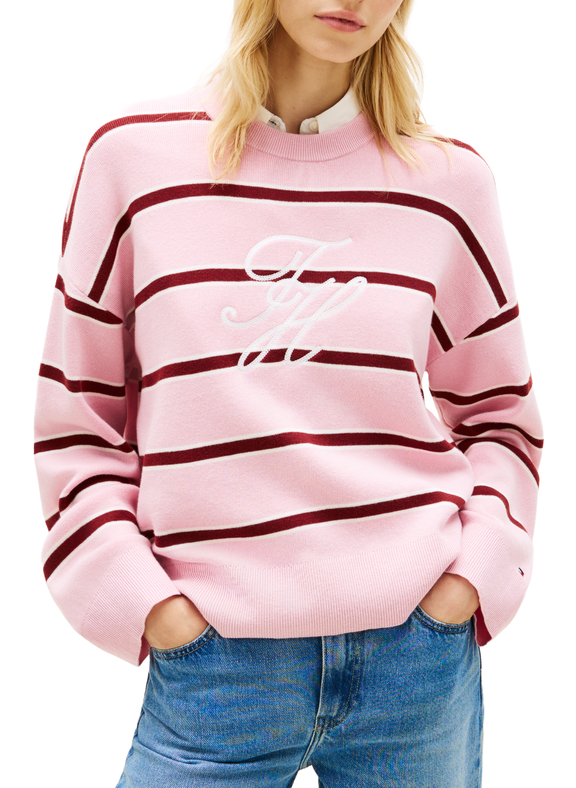 Pull logo à rayures en coton TOMMY HILFIGER Multicolore