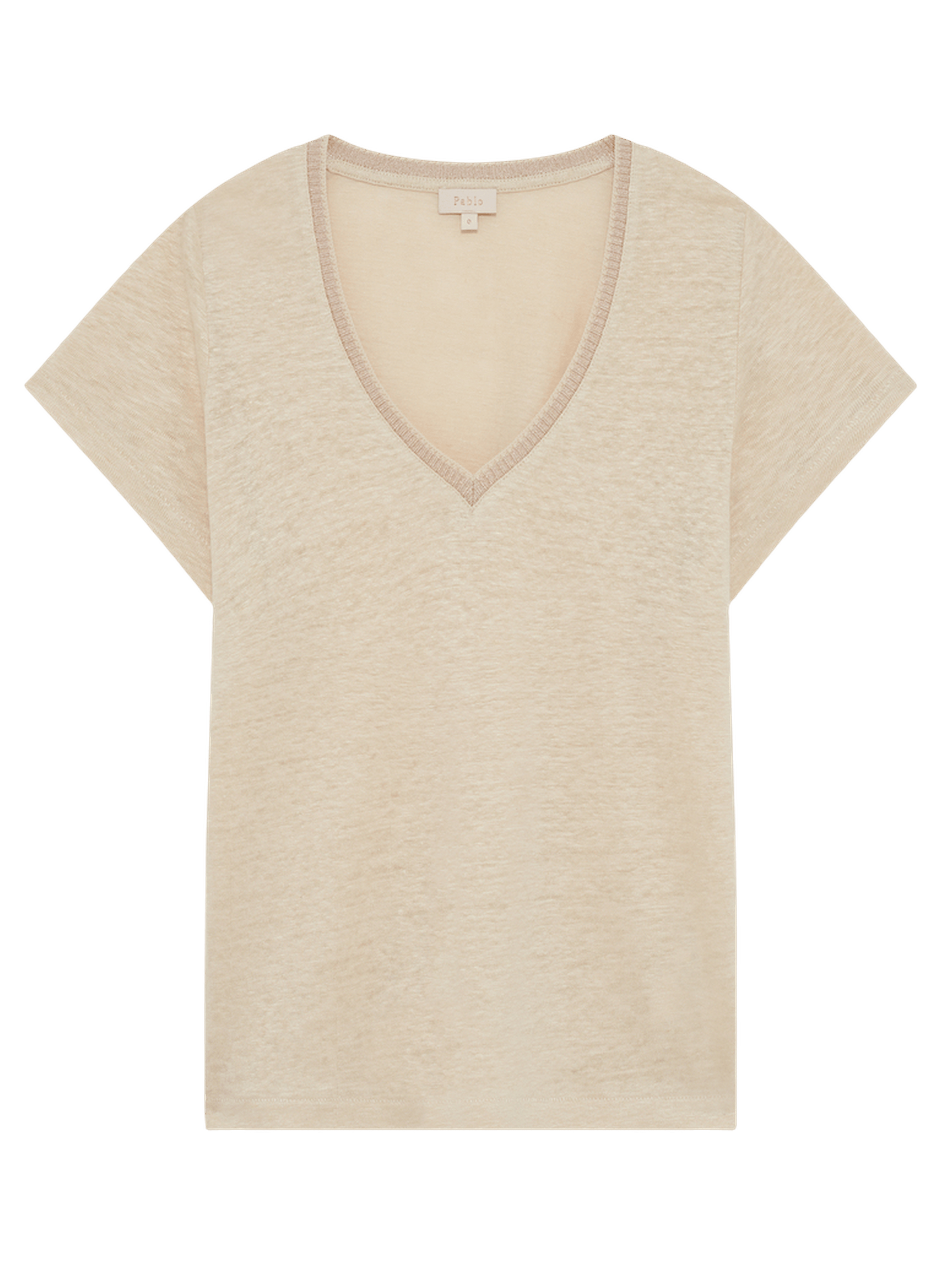 T-shirt v en lin et lurex - tinael PABLO Beige
