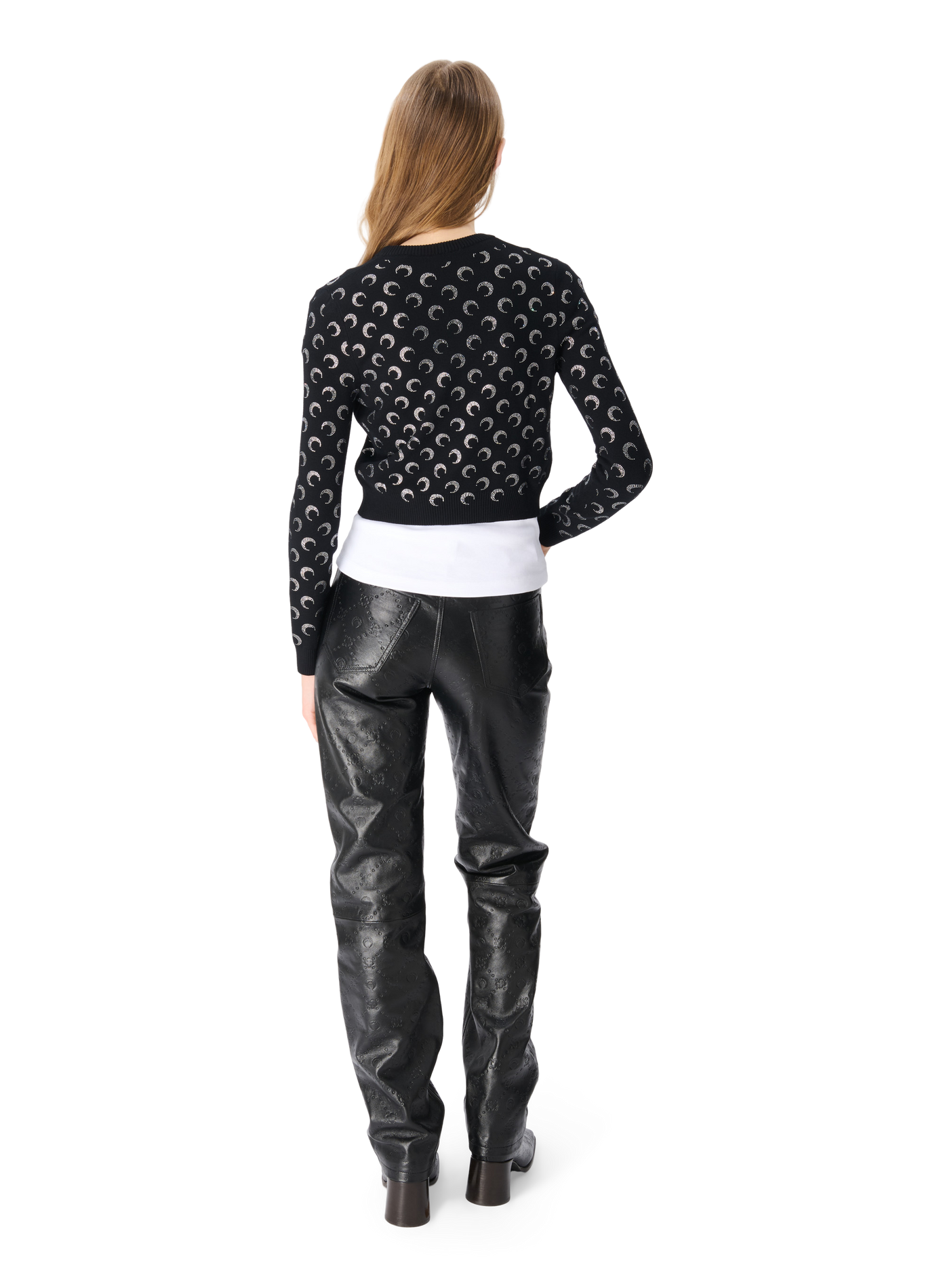 Moon rhinestoned knit fitted cardigan MARINE SERRE Black