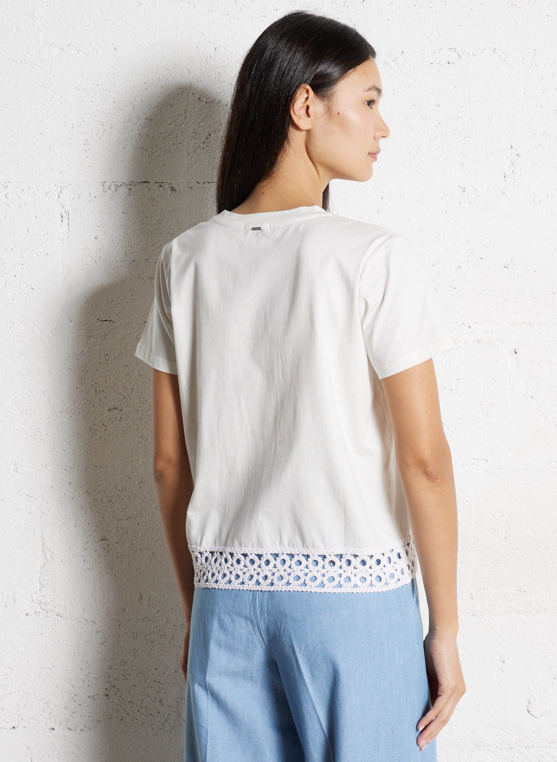 Tee-shirt droit col rond en coton mélangé IKKS Blanc