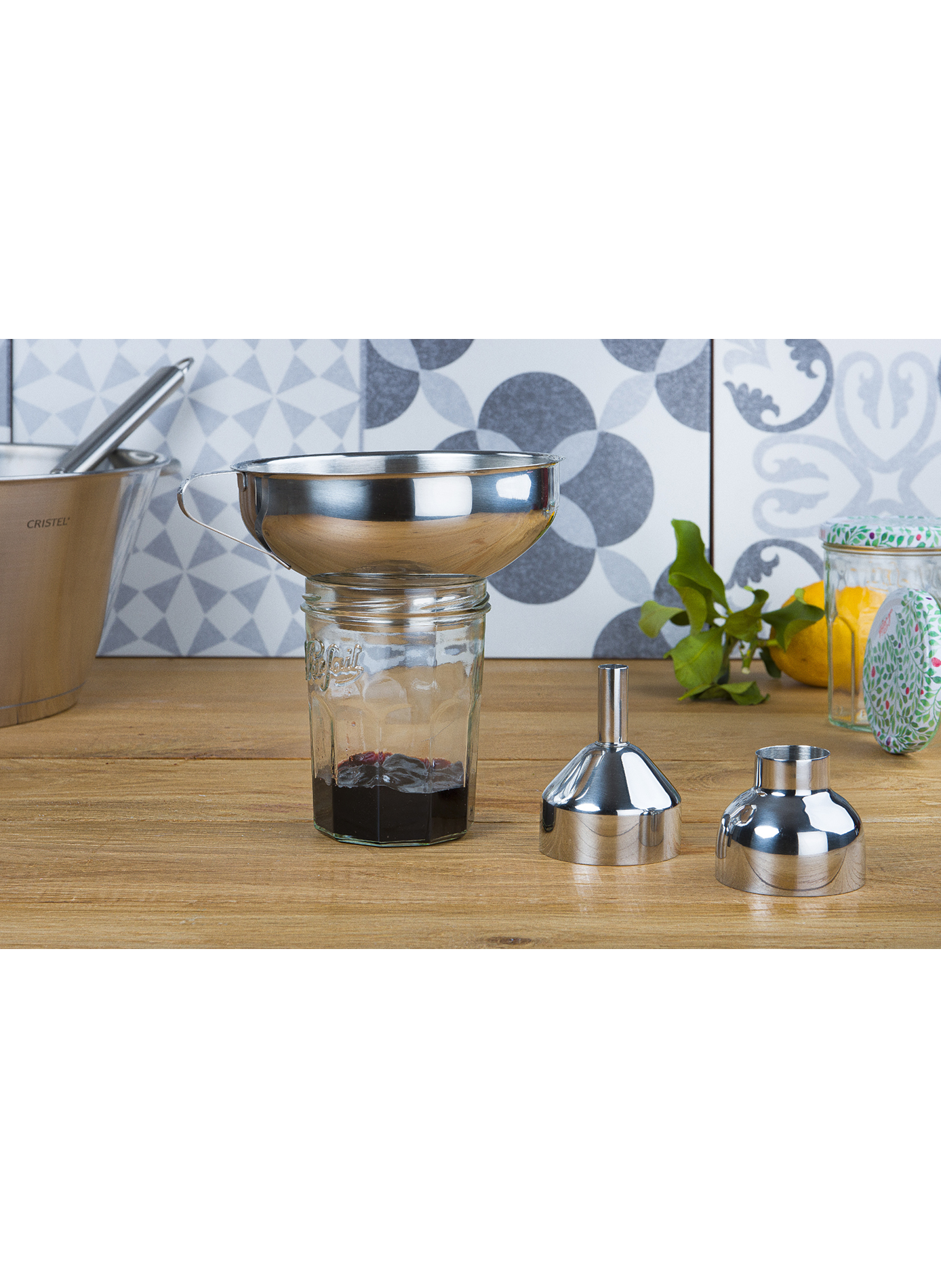 Set d'entonnoirs pour confitures en inox CRISTEL Gris