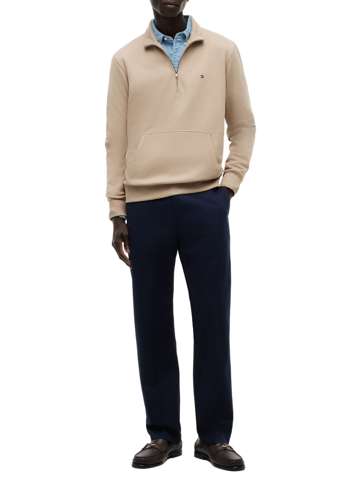 Straight cut high-neck zip-up cotton sweater TOMMY HILFIGER Beige