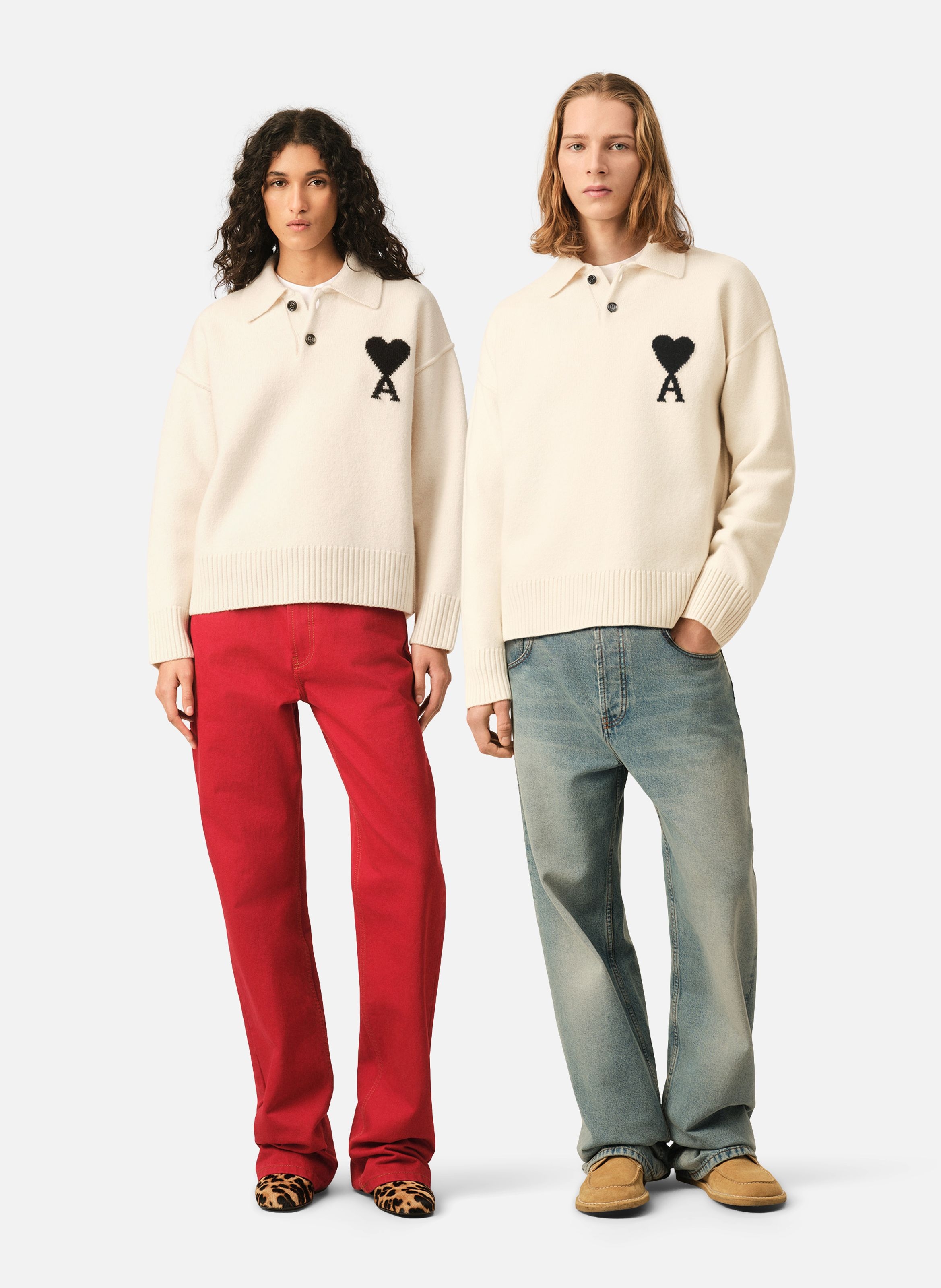 Polo ami de coeur en laine unisexe AMI PARIS Blanc