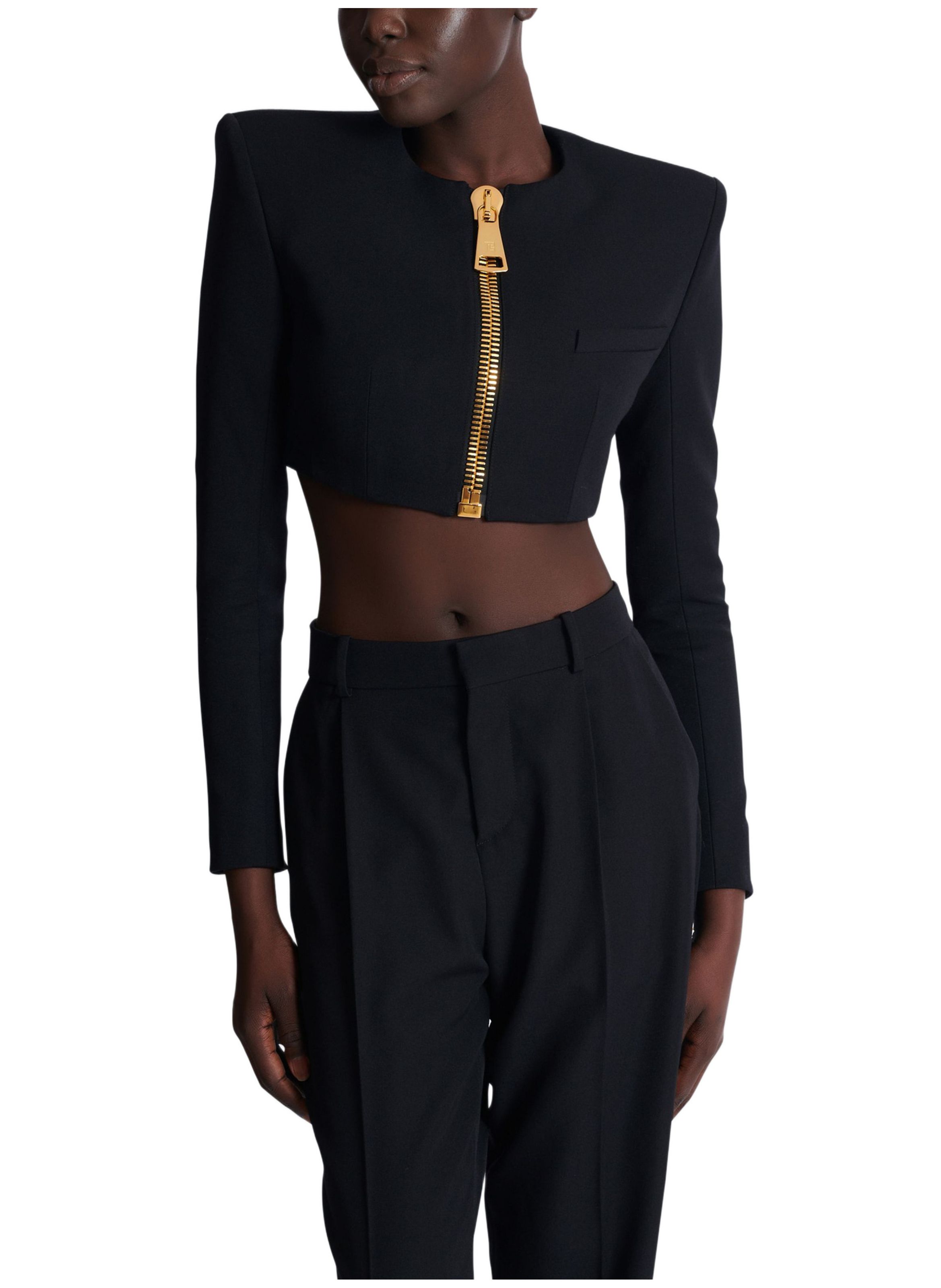 Veste courte en laine grain de poudre BALMAIN Noir