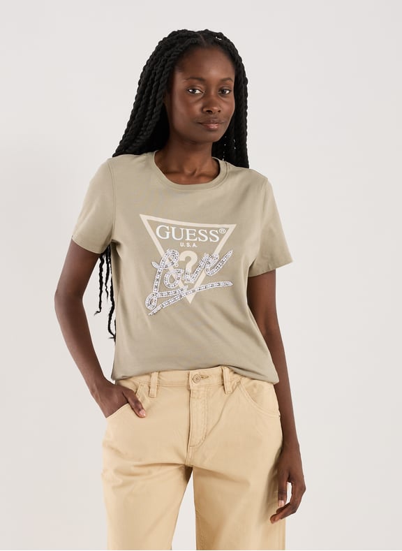 Logo T-shirt Khaki by GUESS GUESS Logo T-shirt Khaki