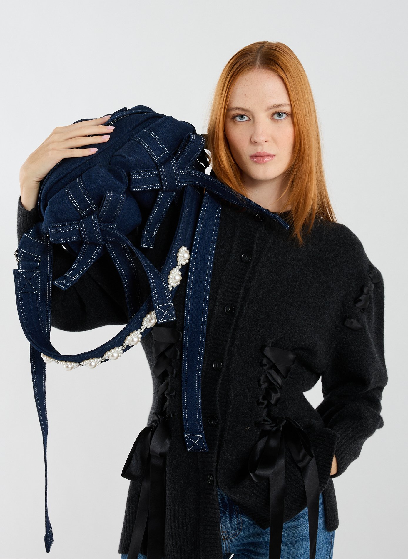 Shoulder bag with beaded bow SIMONE ROCHA Blue