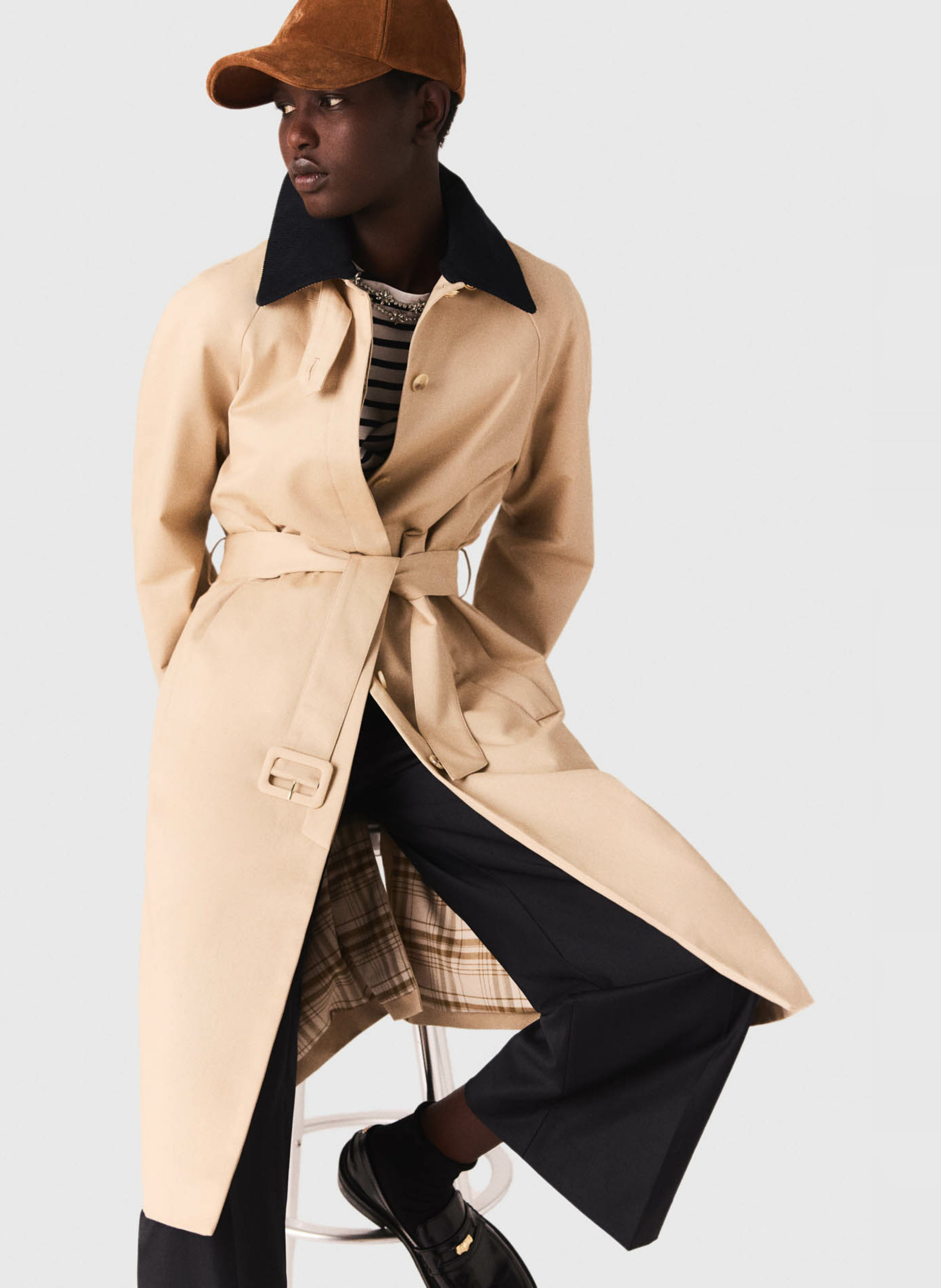 MAJE Trench col classique en coton Beige