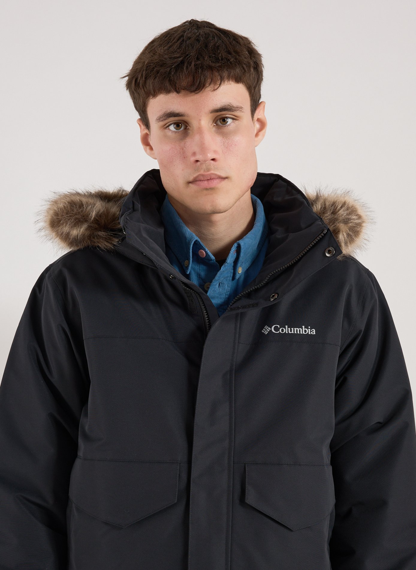 Waterproof hooded jacket with faux fur effect COLUMBIA Black
