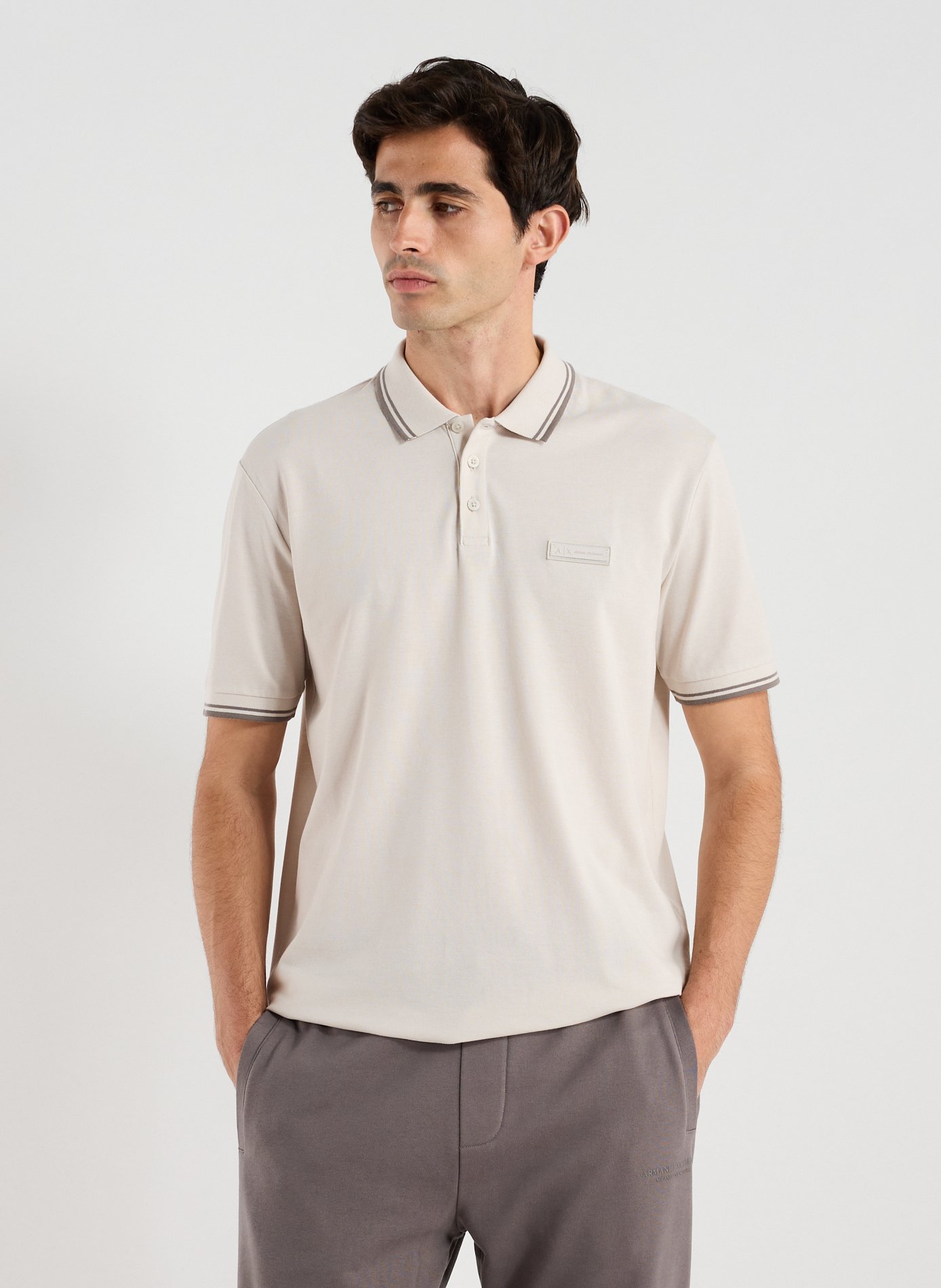 ARMANI EXCHANGE Polo en coton piqué à passepoils contrastés  Marron