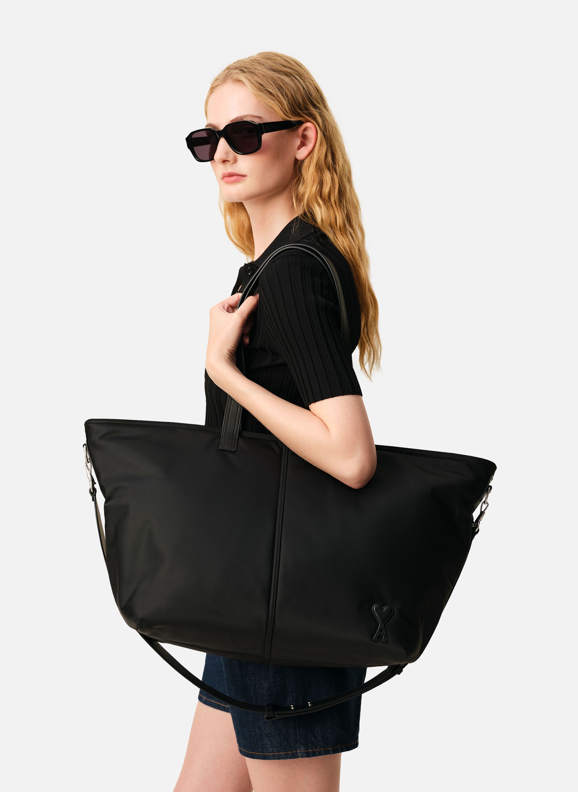 Petit sac cabas marcel unisexe en nylon AMI PARIS Noir