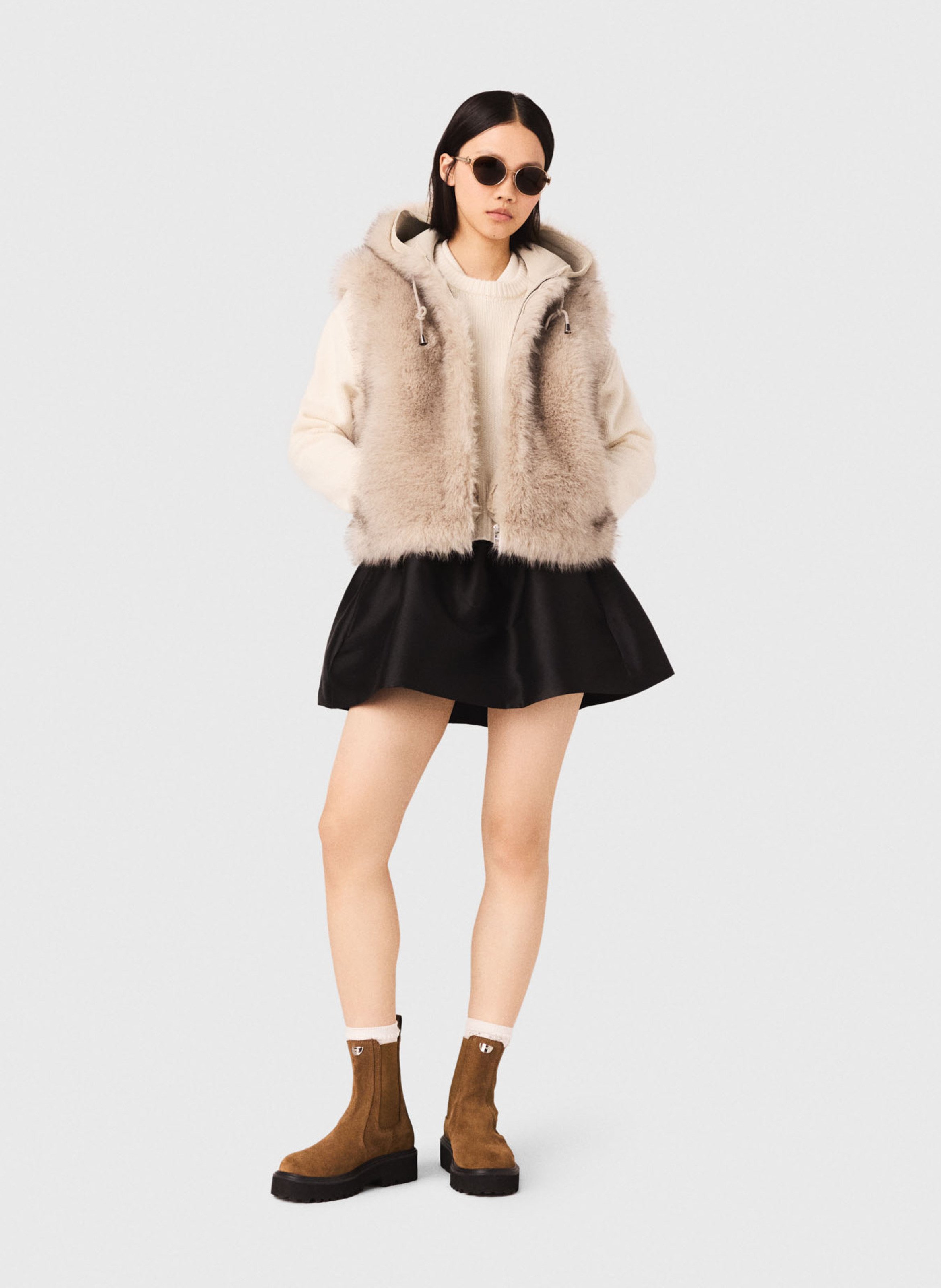 Manteau sans manches en fausse fourrure MAJE Beige