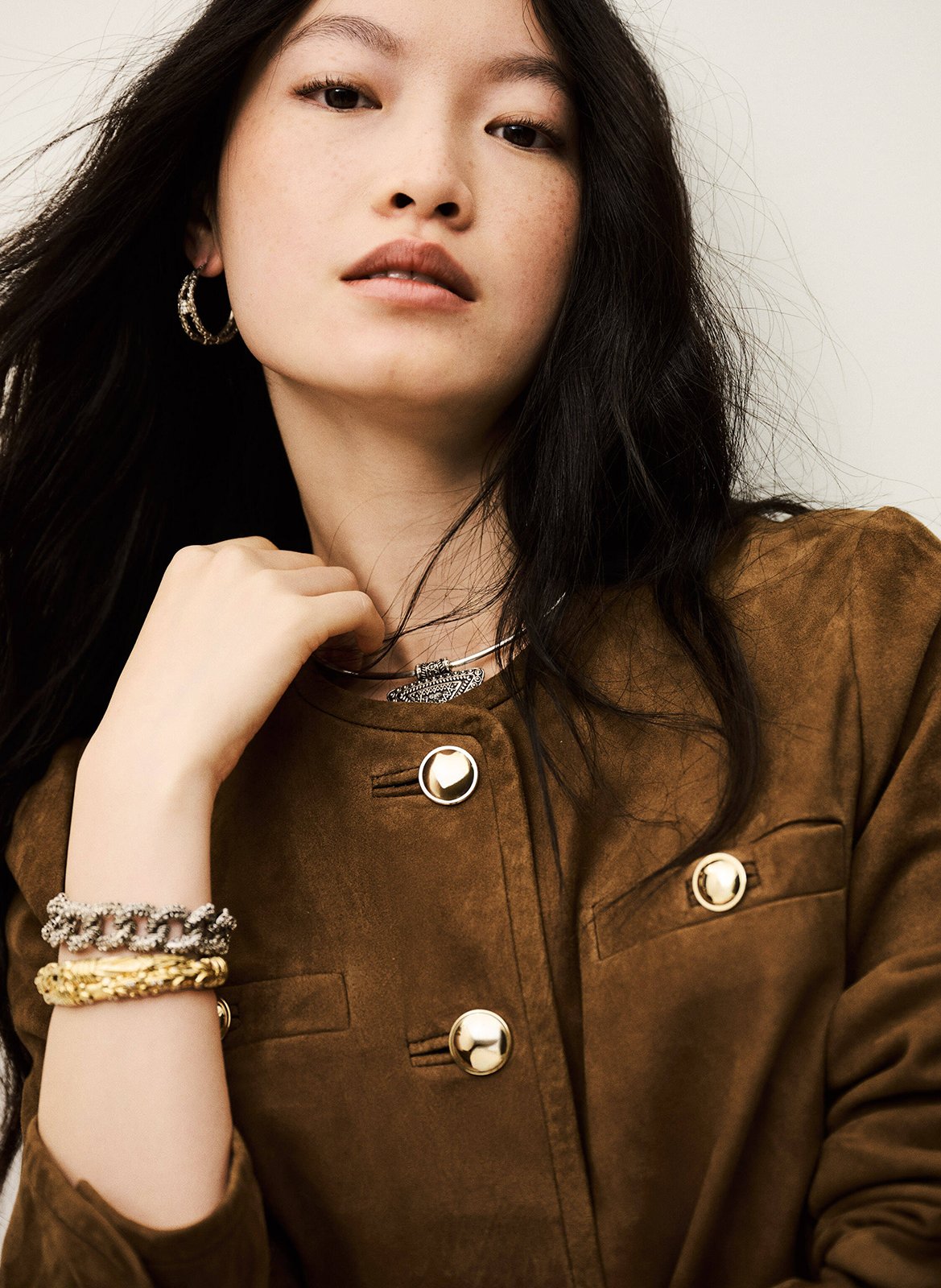 Veste col rond en cuir mella BA&SH Marron