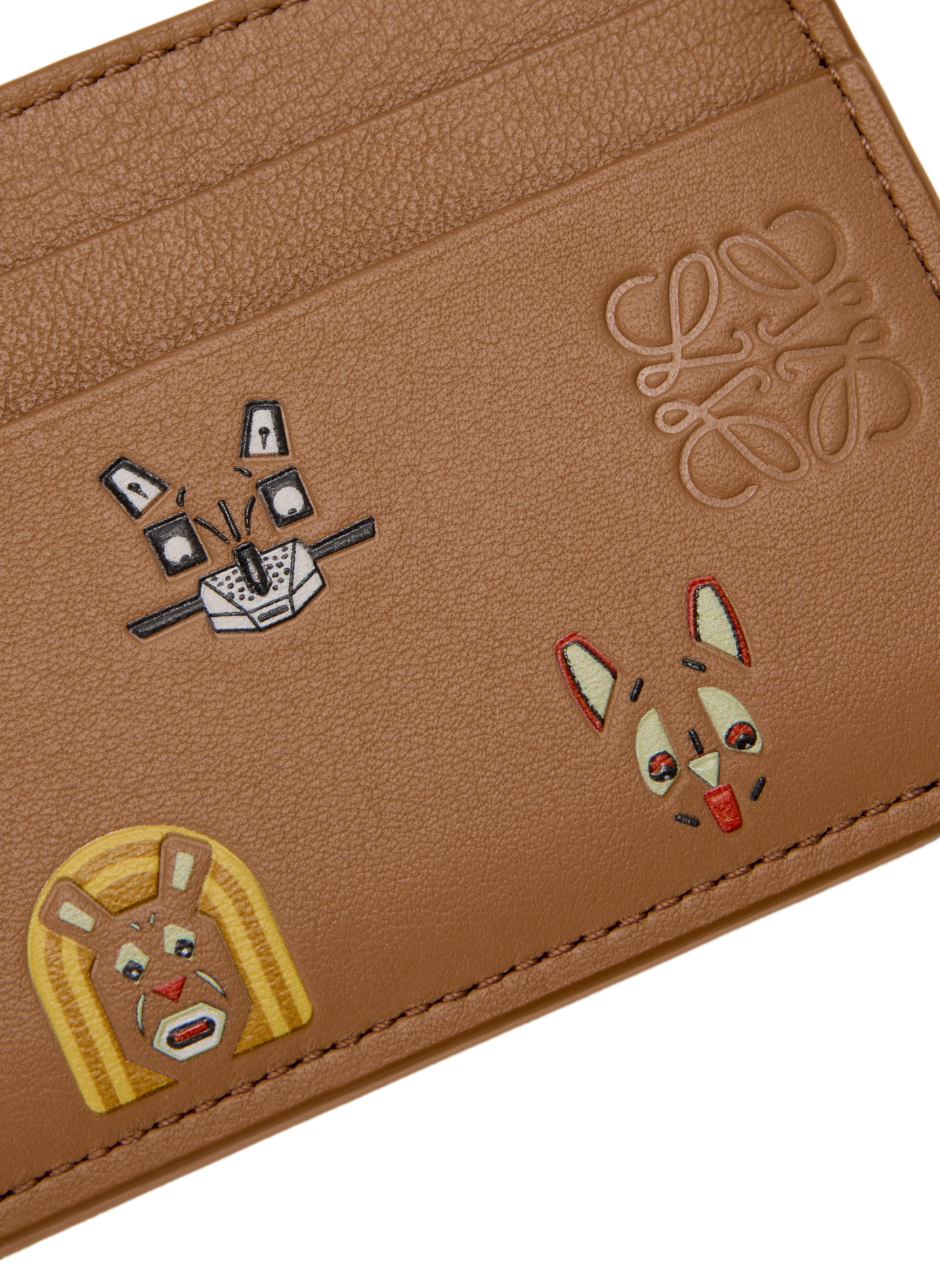 LOEWE x Louis Wain - Porte-cartes simple Cats en cuir de veau classique LOEWE Marron