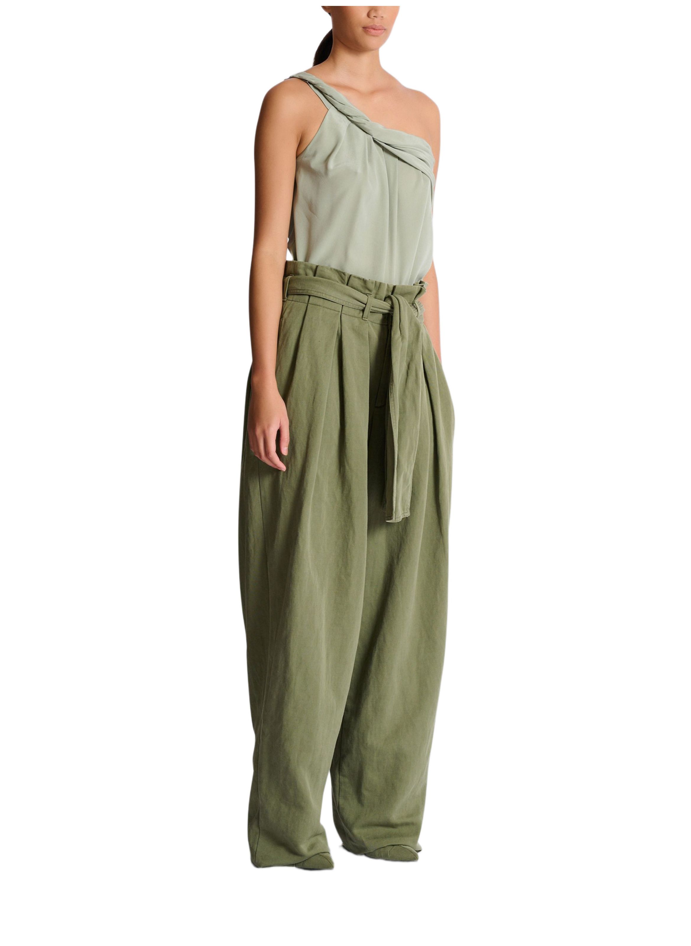Pantalon taille haute en sergé BALMAIN Vert