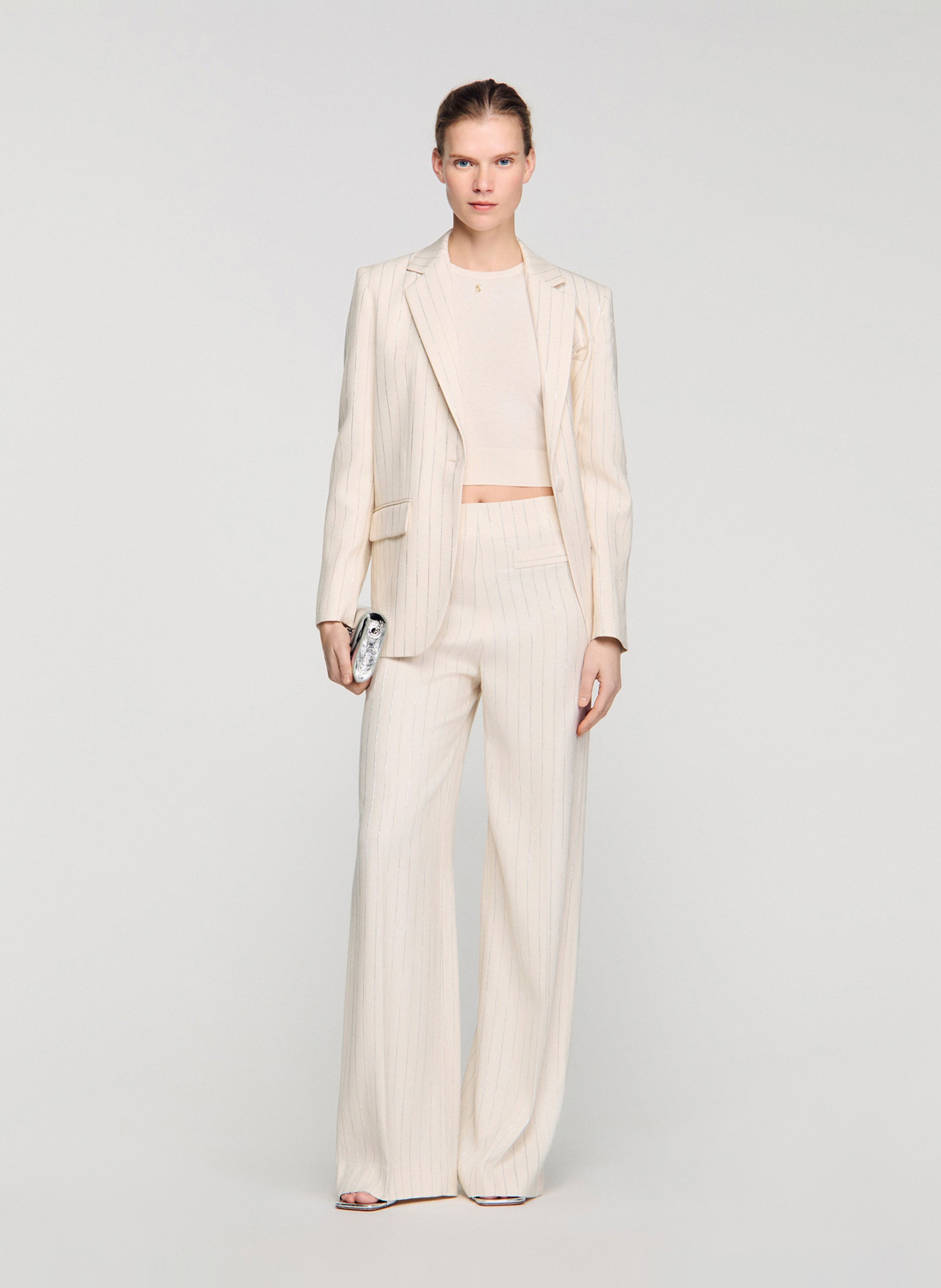 Pantalon droit à rayures SANDRO Beige