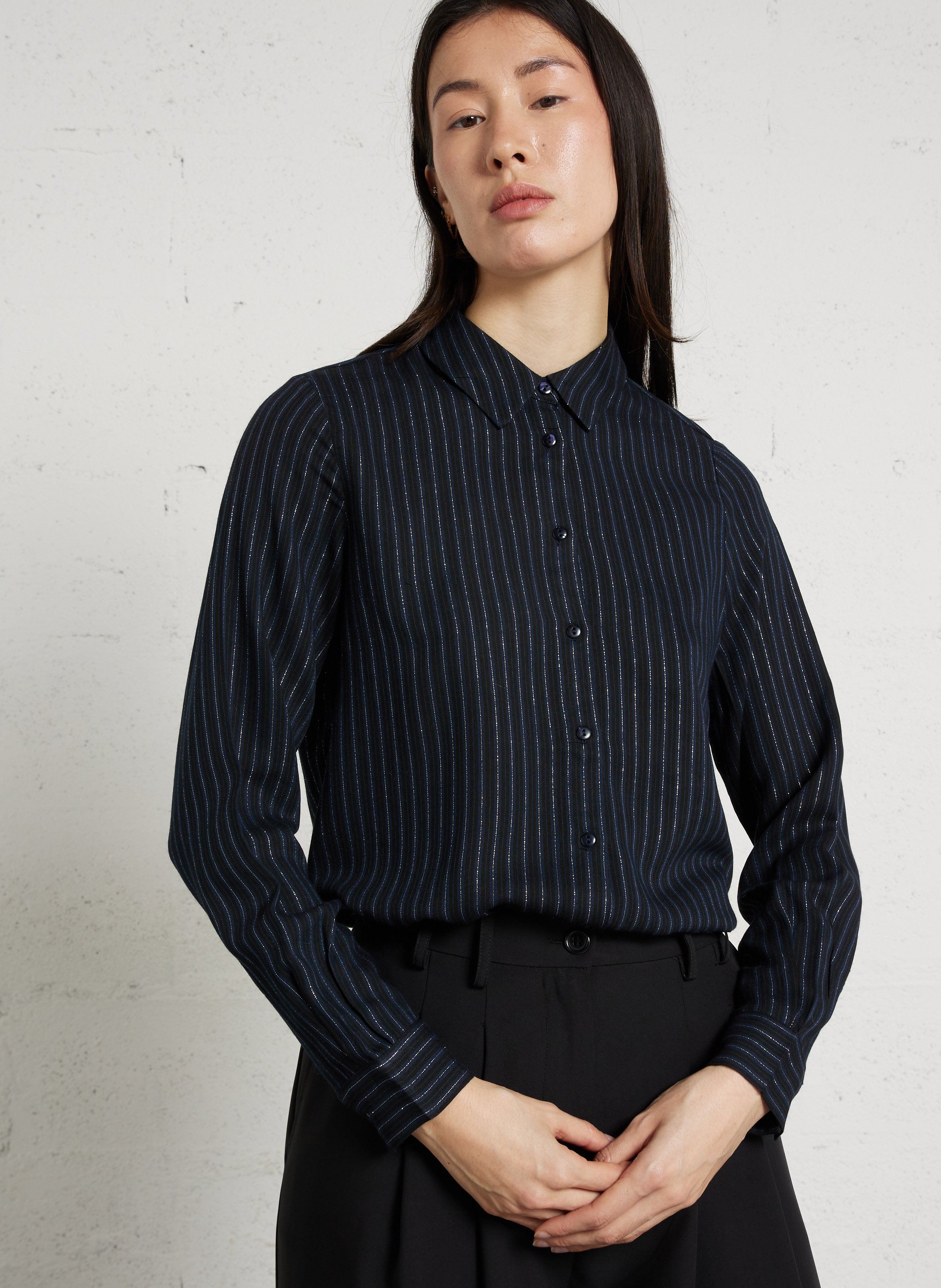 Chemise droite col classique à rayures métallisées Donia MAISON 123 Bleu