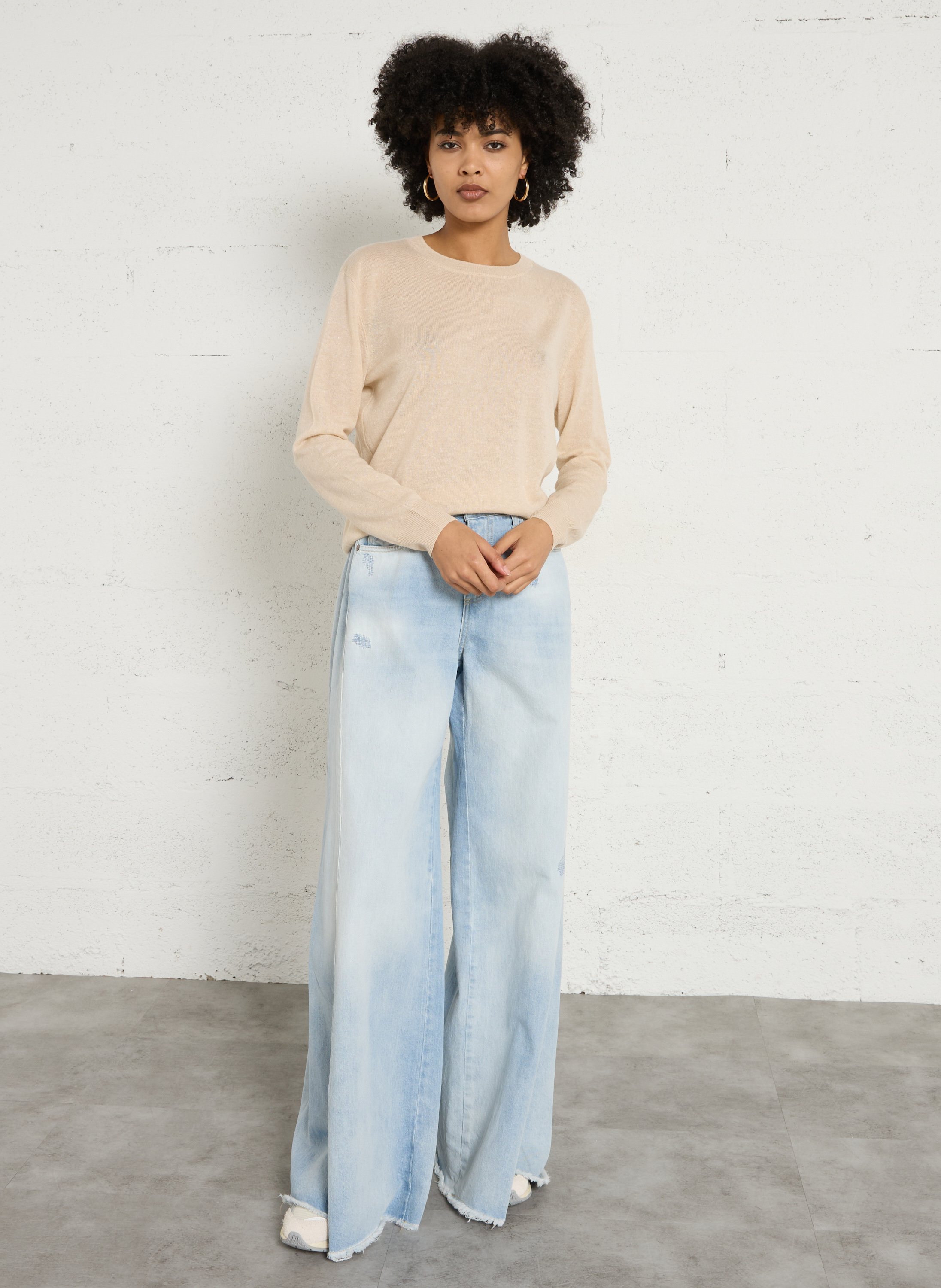 Pull droit uni en cachemire et lin prince MAISON 123 Beige