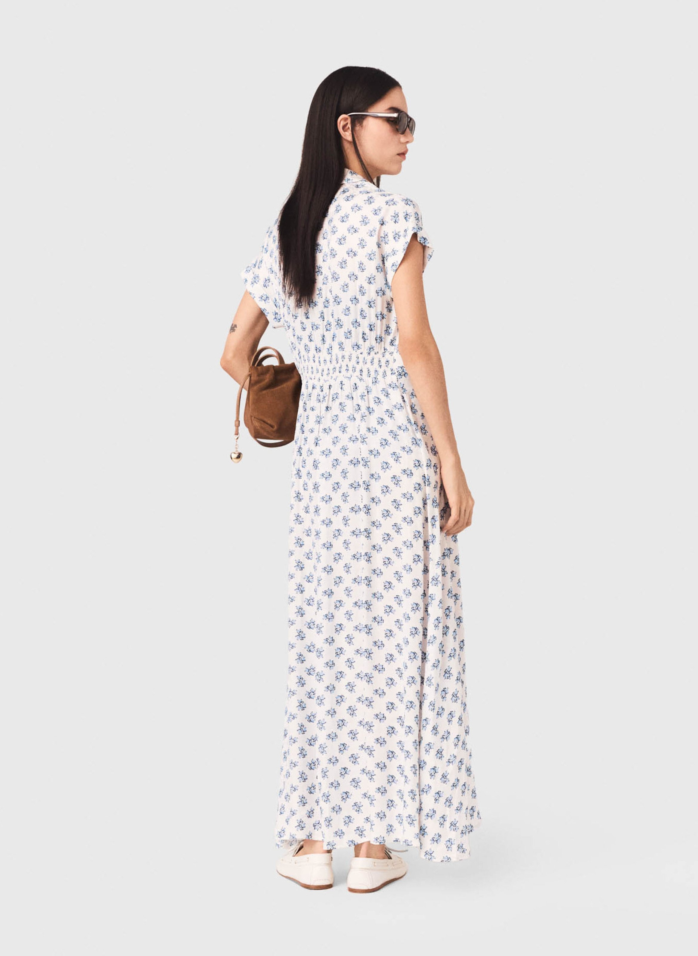 Robe longue col classique fluide MAJE Bleu