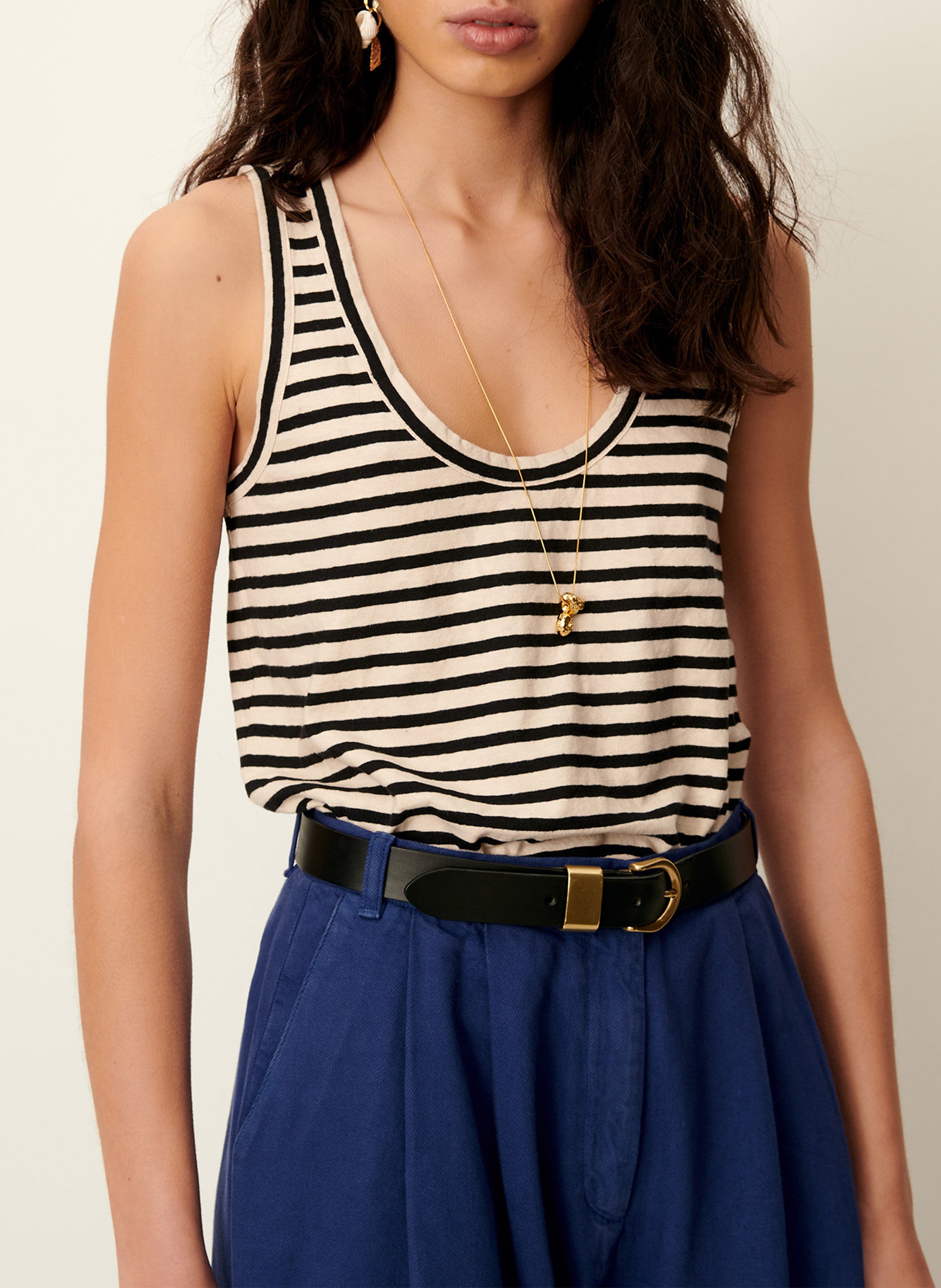 Débardeur à rayures larges en coton bio et lin dili SESSUN Beige