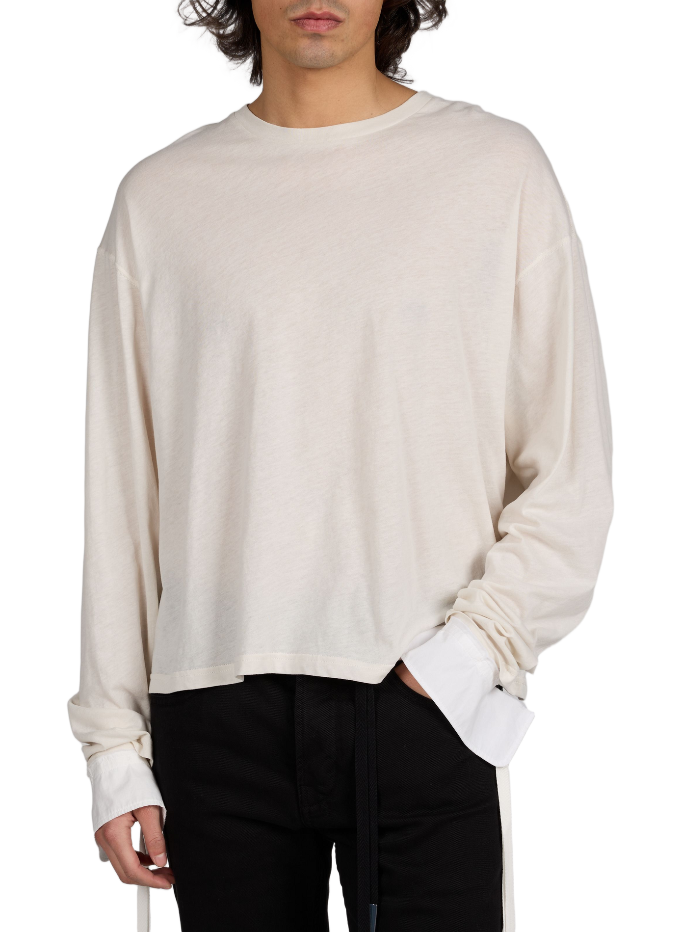 T-shirt Emiliuis à manches extra-longues en coton ANN DEMEULEMEESTER Blanc