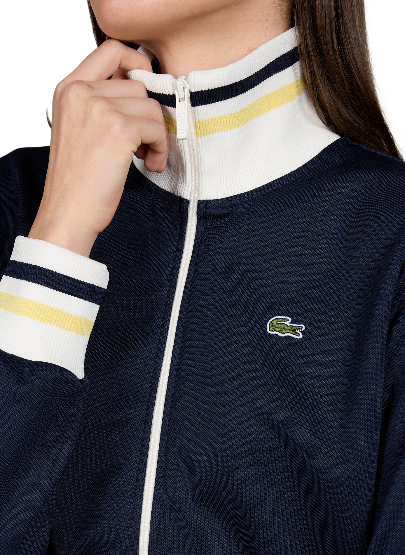 Sweatshirt zippé à détails rayés en coton LACOSTE Multicolore