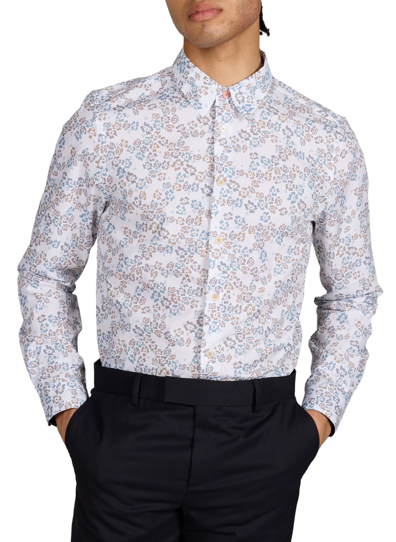 Tailored-fit shirt with classic collar and floral print in cotton PAUL SMITH White