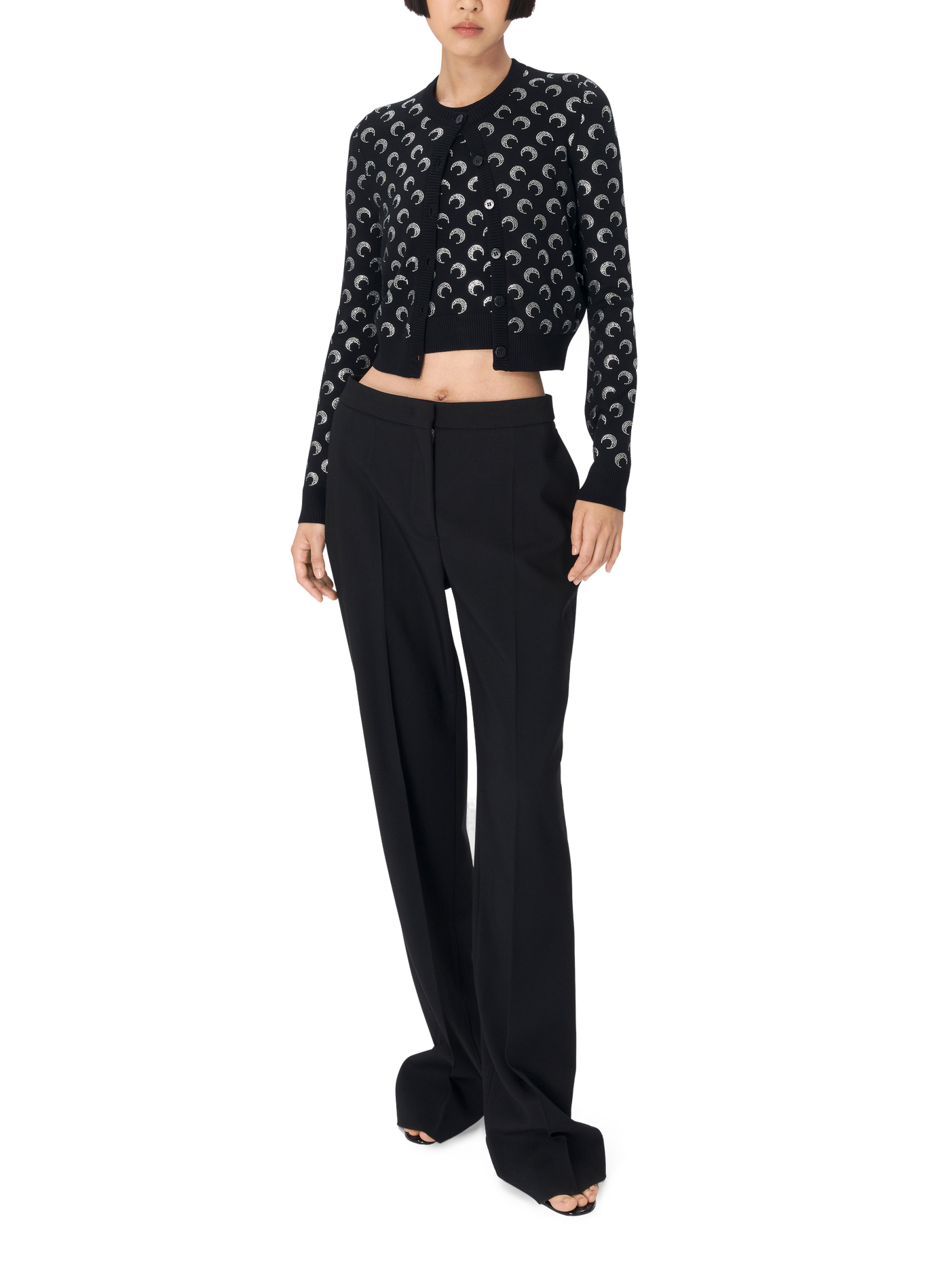 Moon rhinestoned knit fitted cardigan MARINE SERRE Black