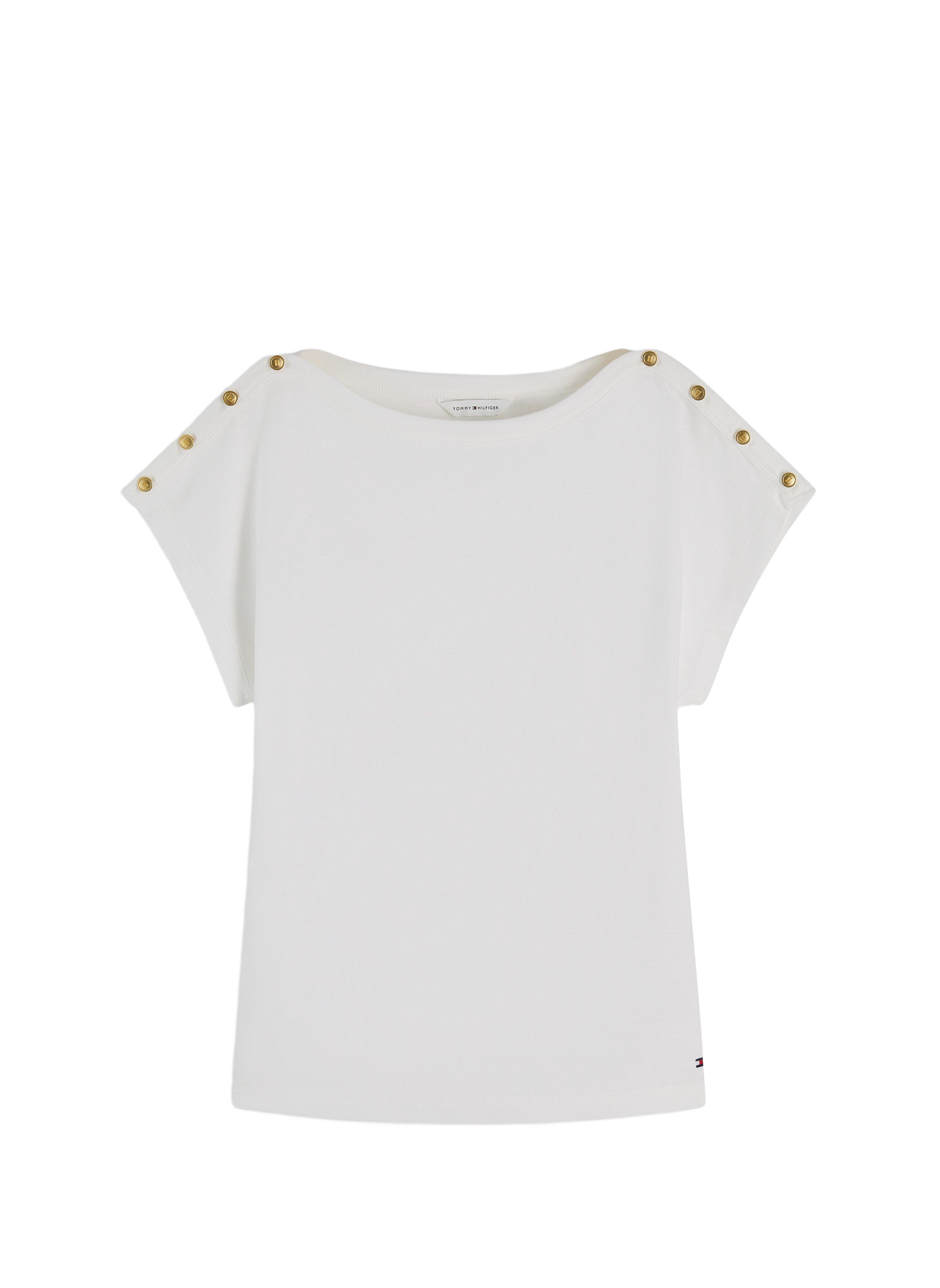 T-shirt with dropped sleeves and decorative buttons in cotton.  Ecru