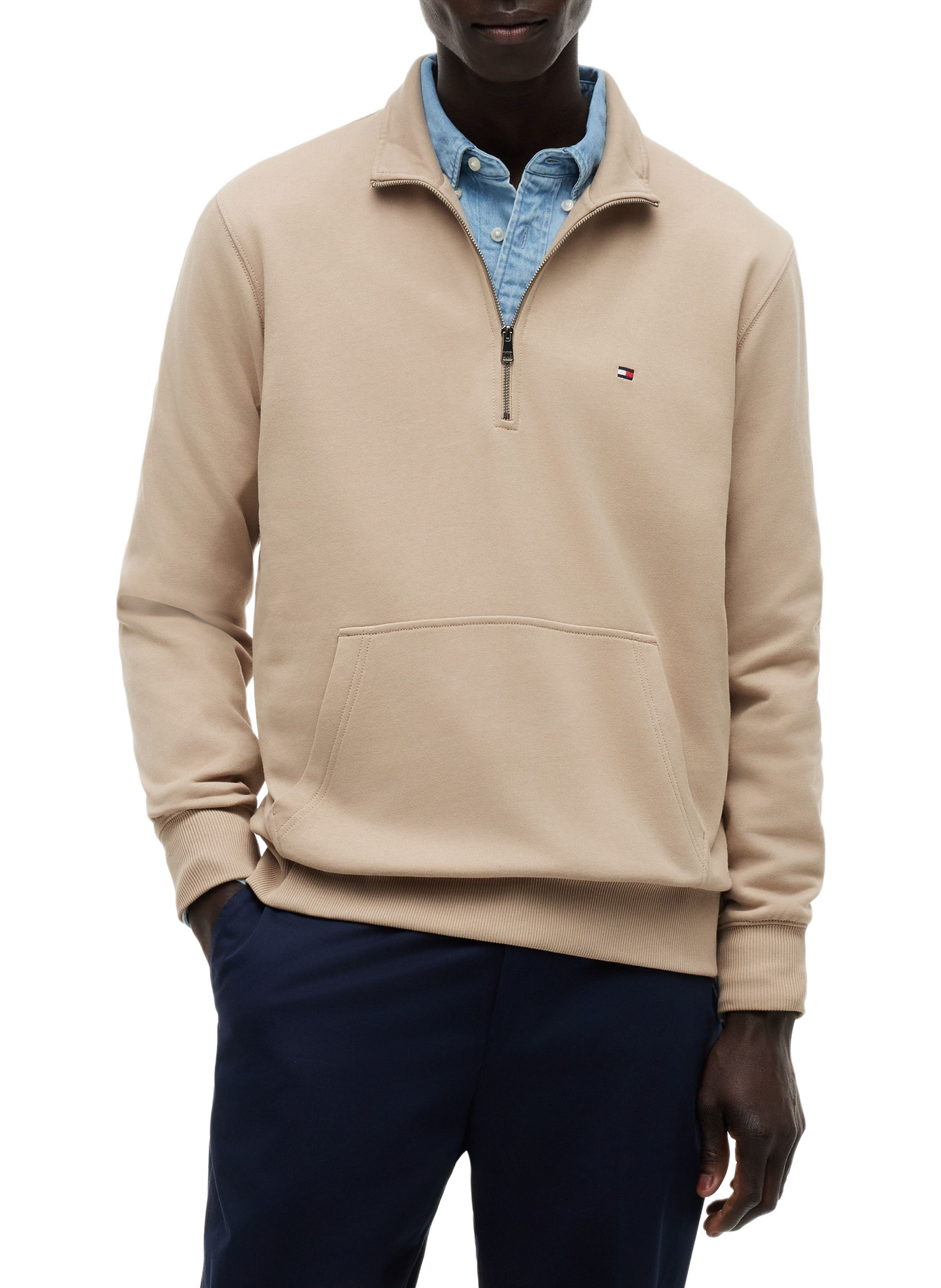 Straight cut high-neck zip-up cotton sweater TOMMY HILFIGER Beige