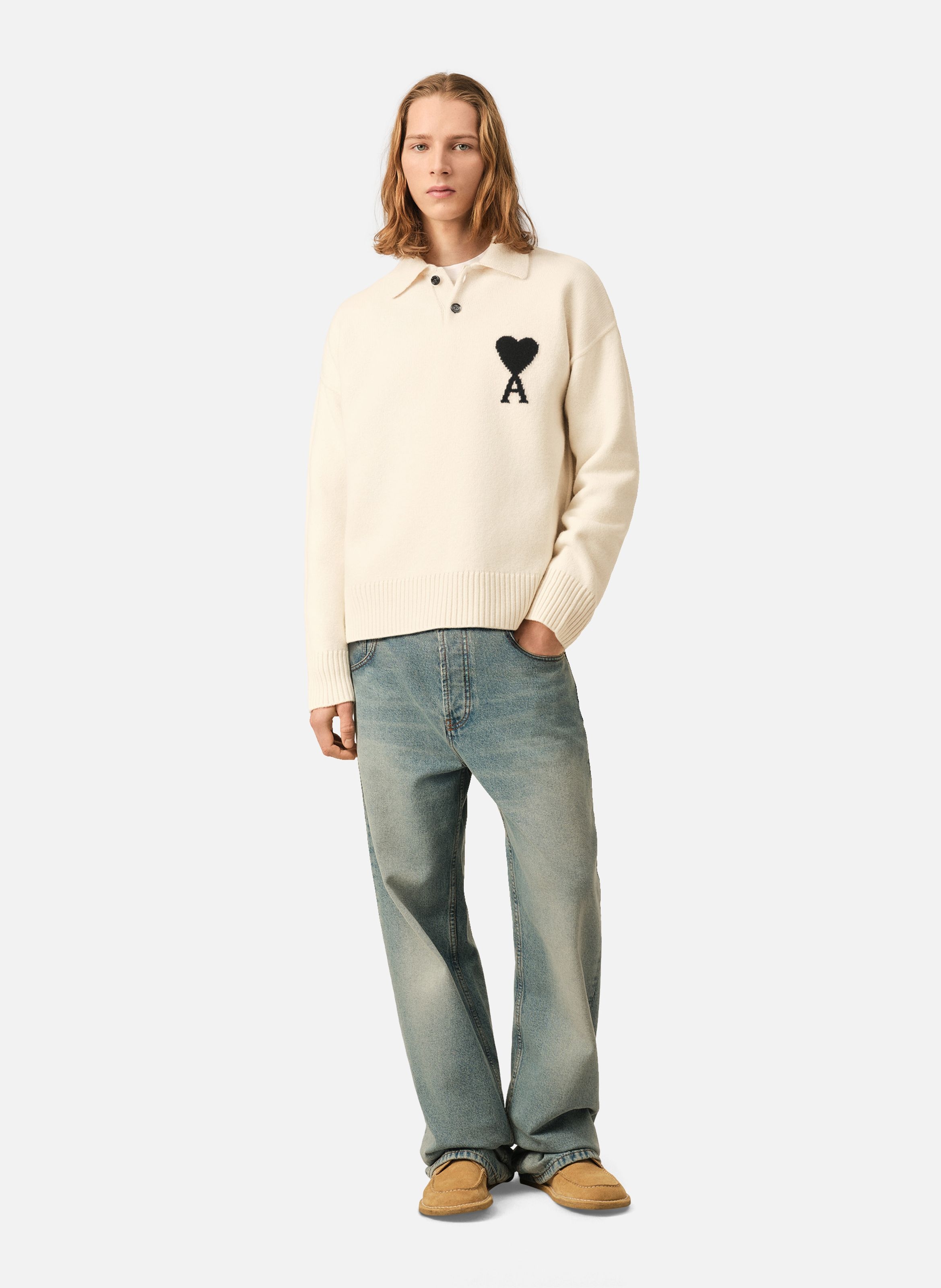 Polo ami de coeur en laine unisexe AMI PARIS Blanc