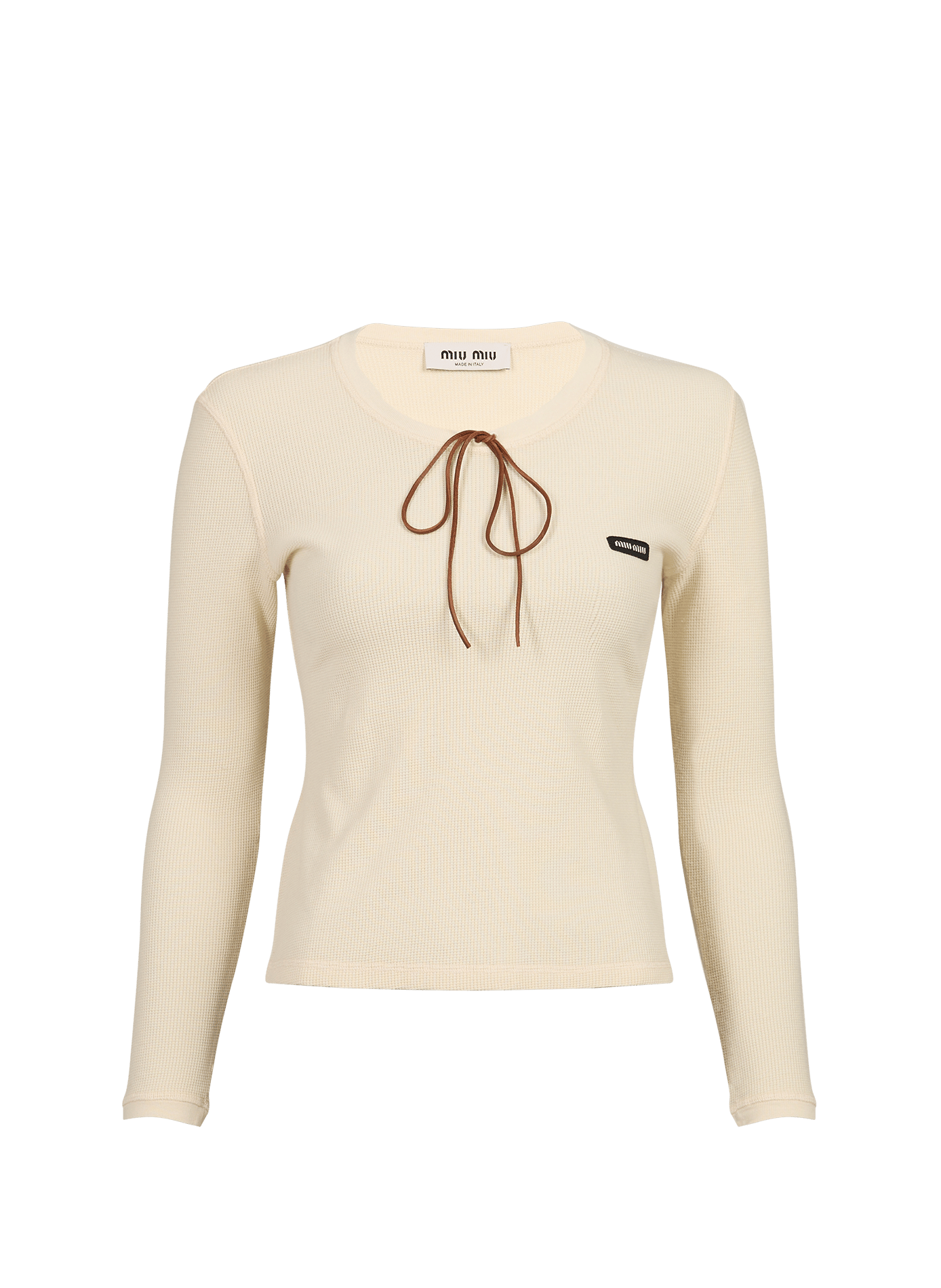 Camiseta recta texturizada de algodón. MIU MIU Beige