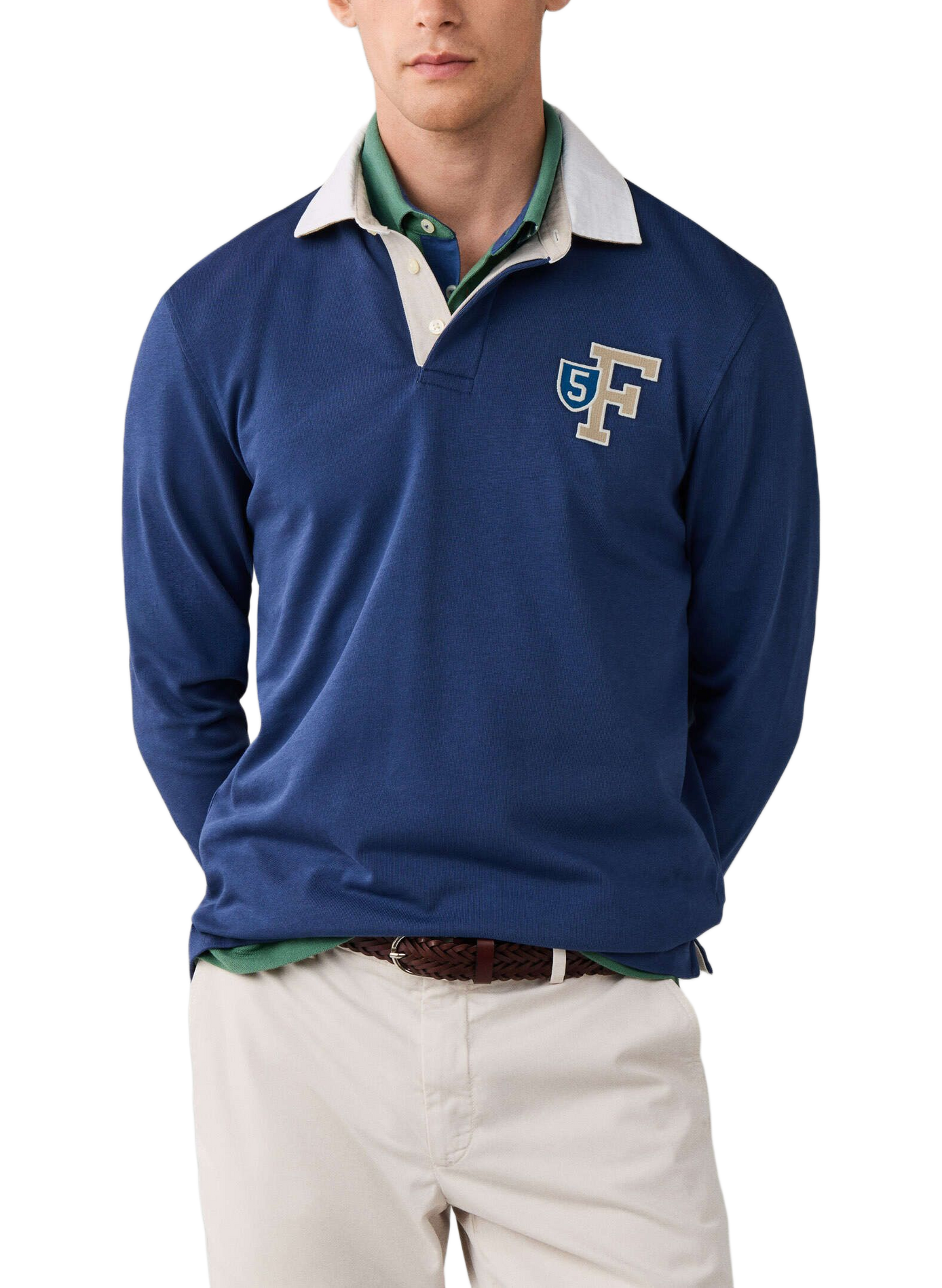 Gerader Polo mit langen Ärmeln aus Baumwolle FACONNABLE Blau