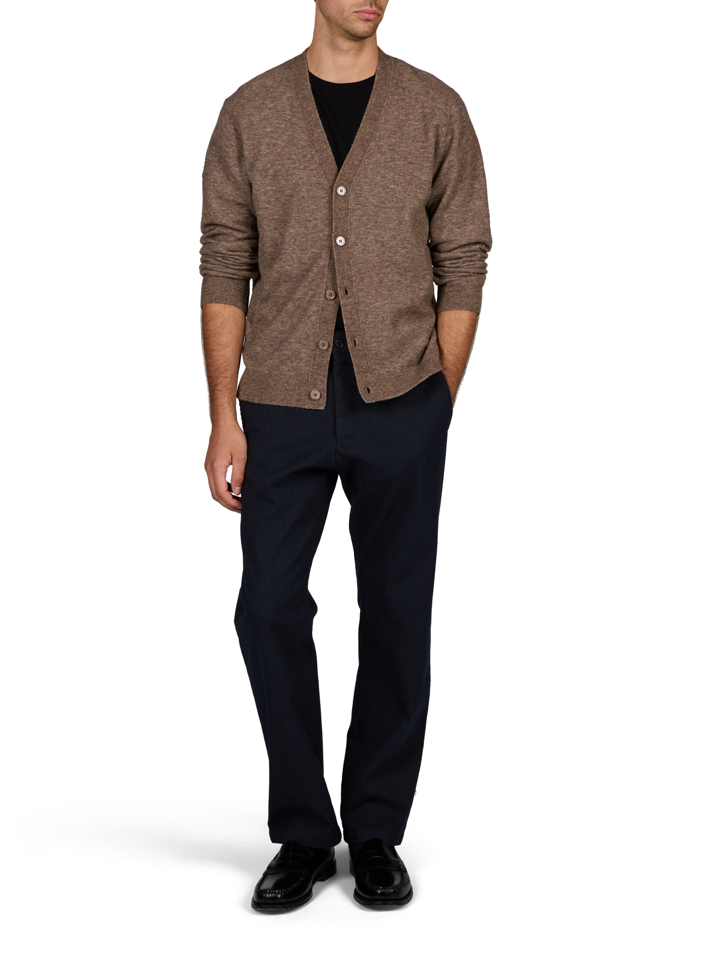 Ruim gebreid vest met V-hals in effen gemengde wol NN.07 Beige