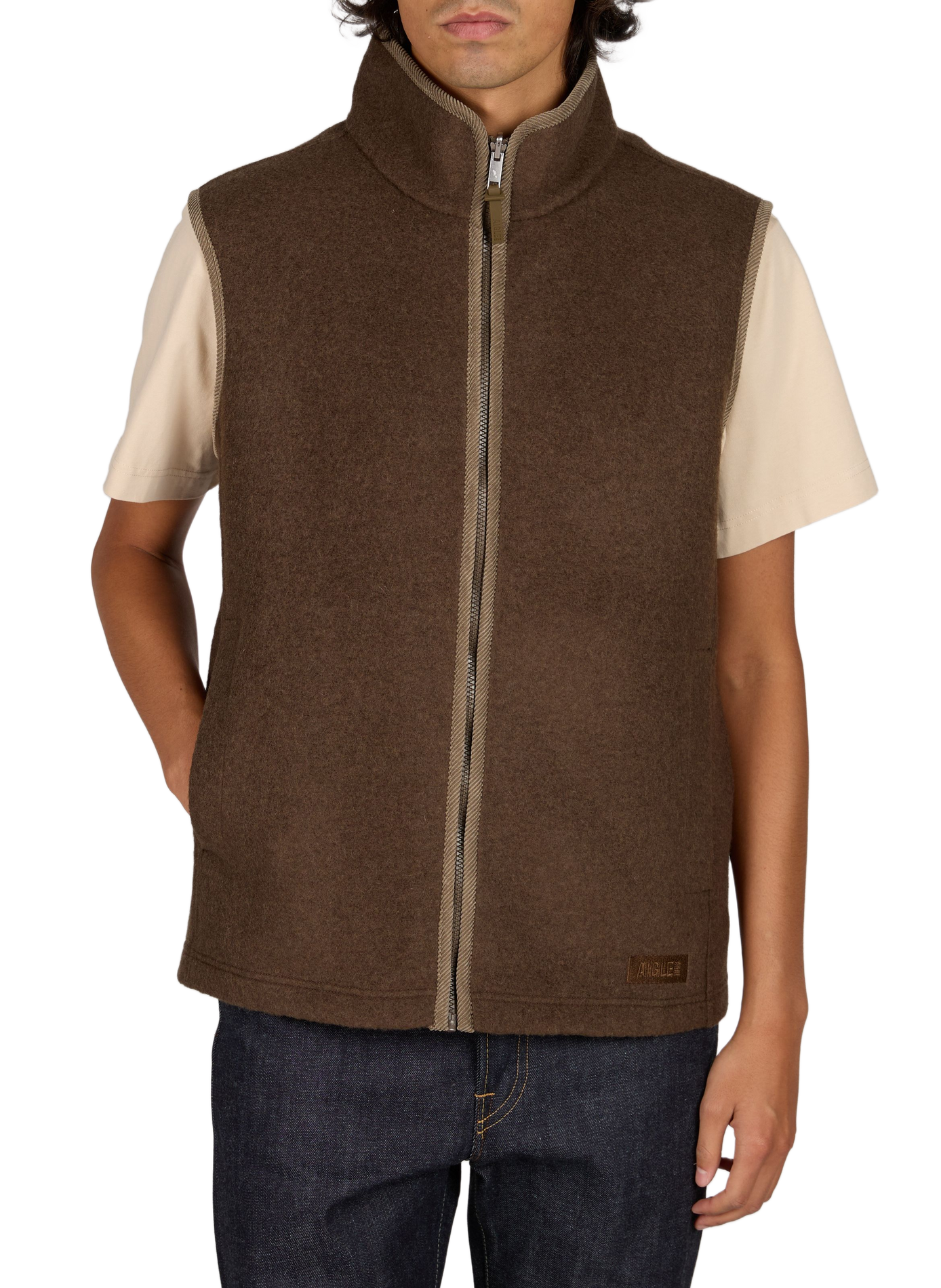 Gilet col montant en laine mélangée AIGLE Marron