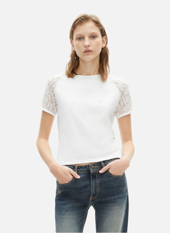 T-shirt manches en dentelle Beige by THE KOOPLES THE KOOPLES T-shirt manches en dentelle Beige