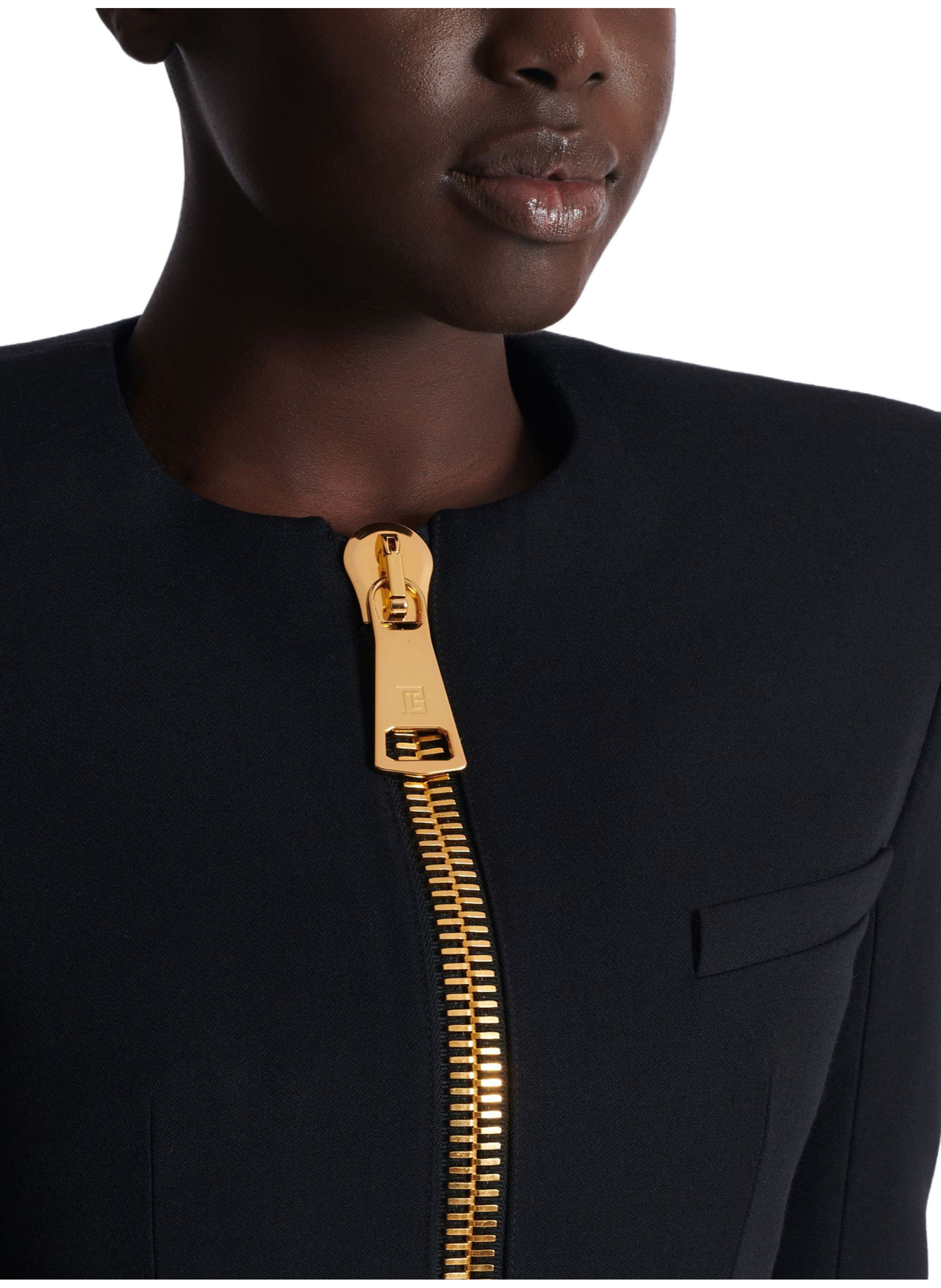 Veste courte en laine grain de poudre BALMAIN Noir