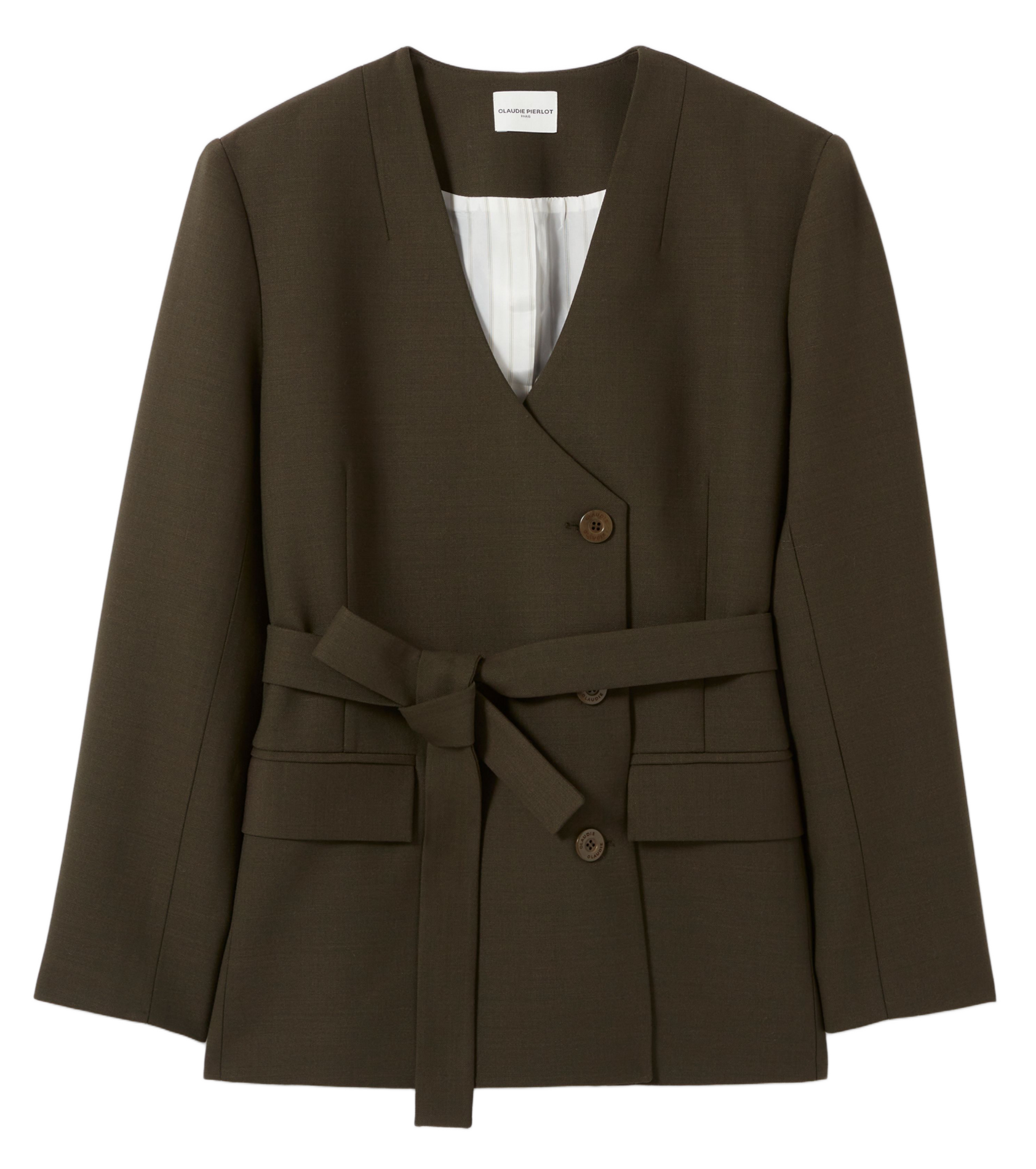 Veste tailleur cintrée unie en laine mélangée vinnie CLAUDIE PIERLOT Kaki