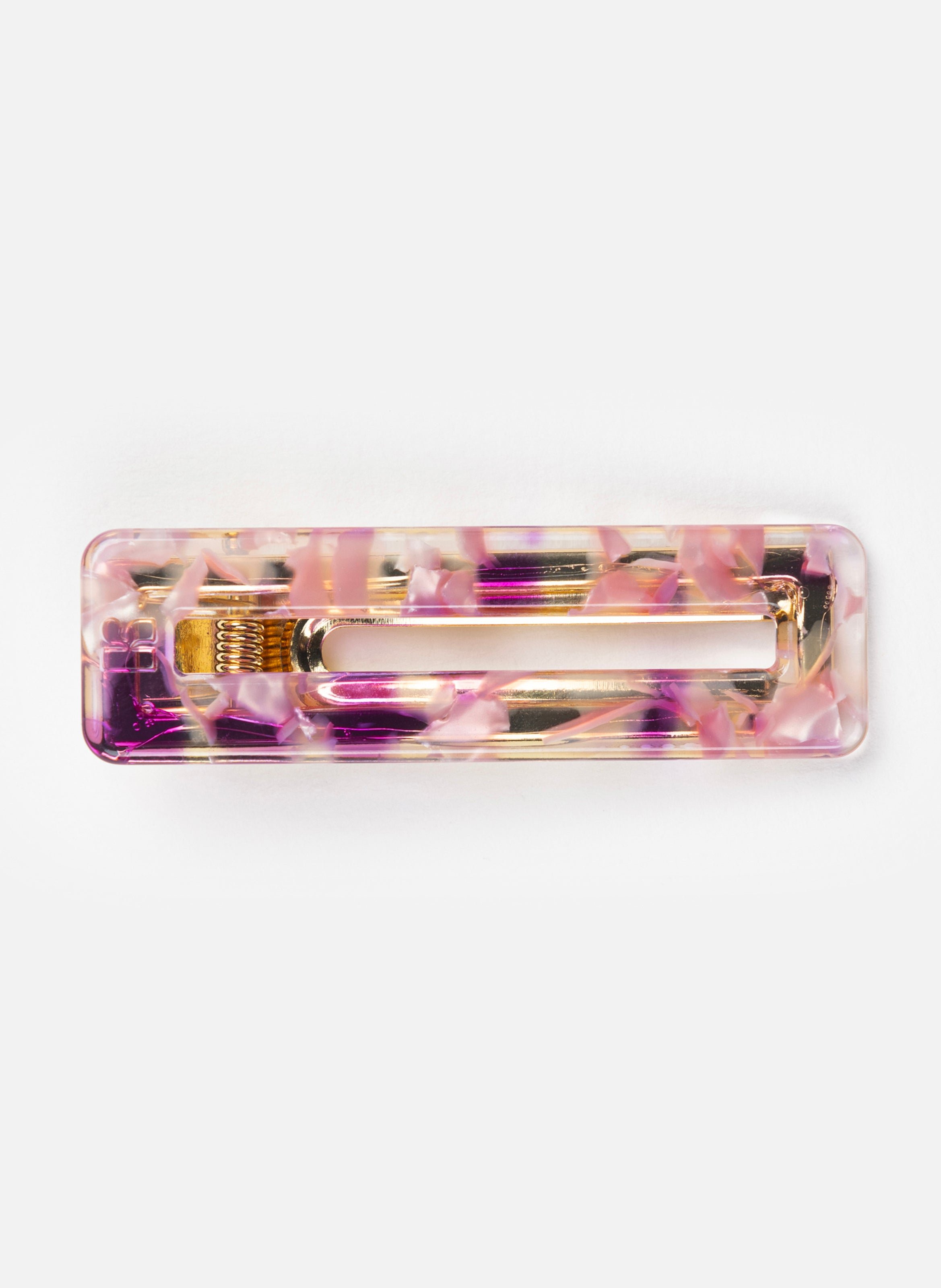 Barrette à cheveux rectangle en acétate de cellulose et acier inoxydable KURAGE GINZA Rose