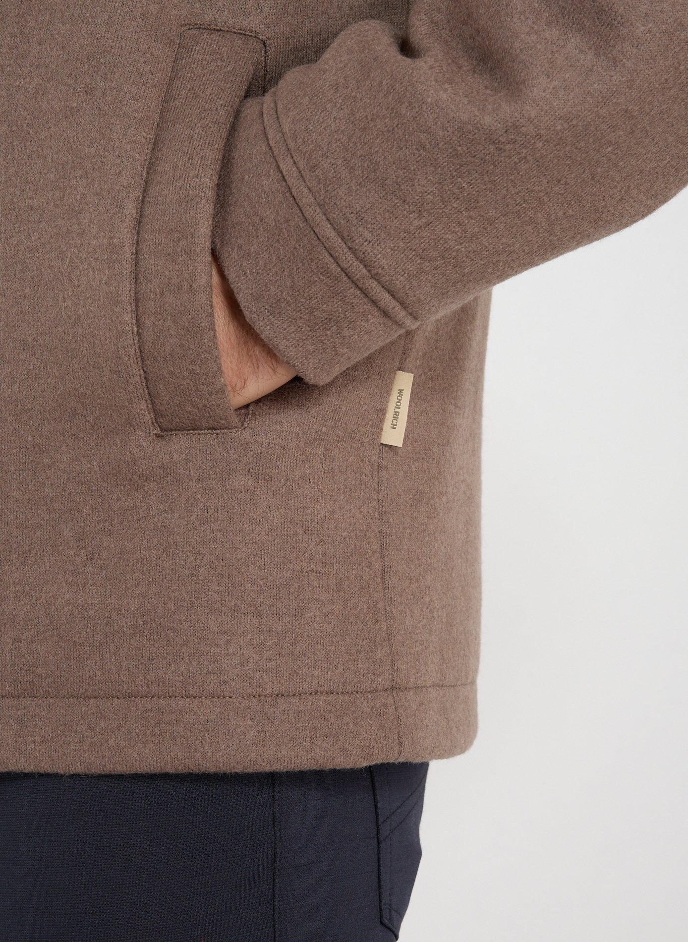 Hooded jacket in blended wool and cotton. WOOLRICH Brown